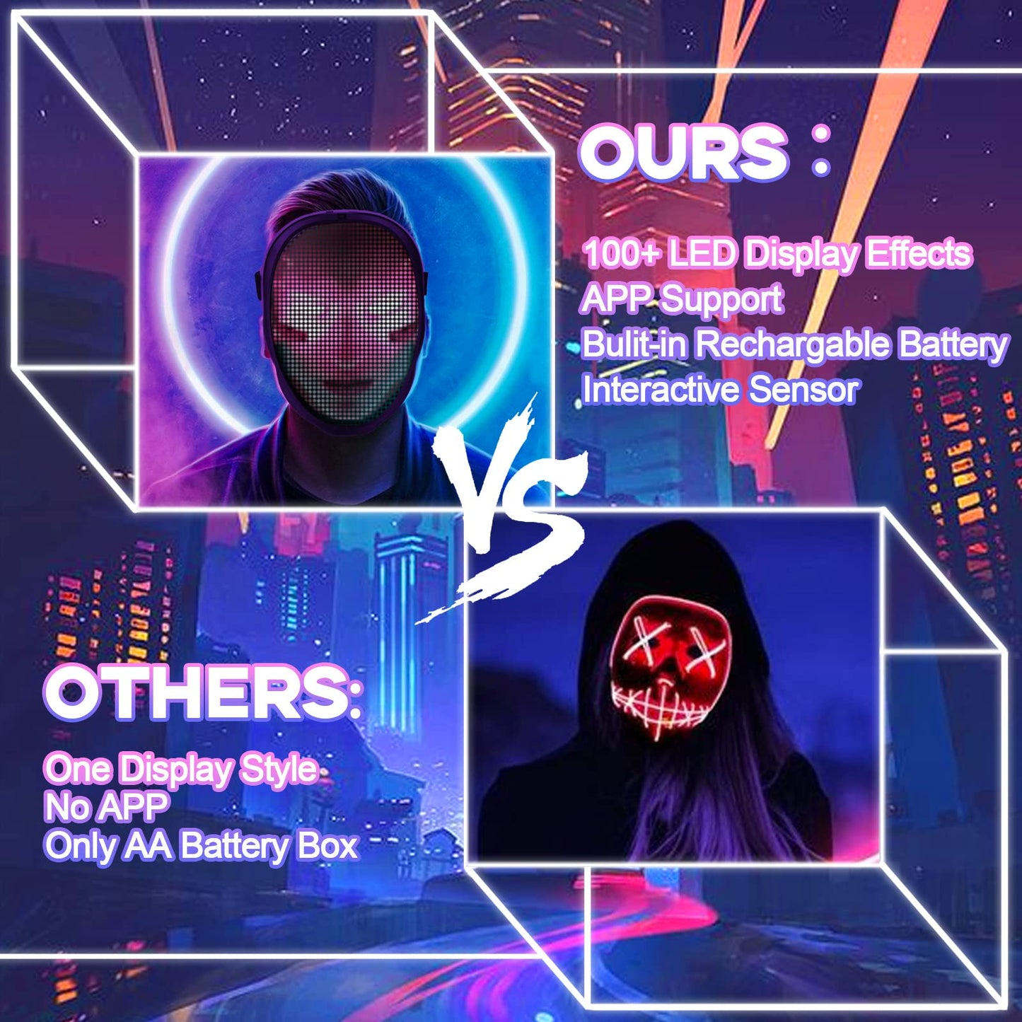 AINSKO Face Transforming Led Mask-APP Controlled,Cool Lighting Face Mask for Cosplay Party Christmas Gift (USBC Rechargable)