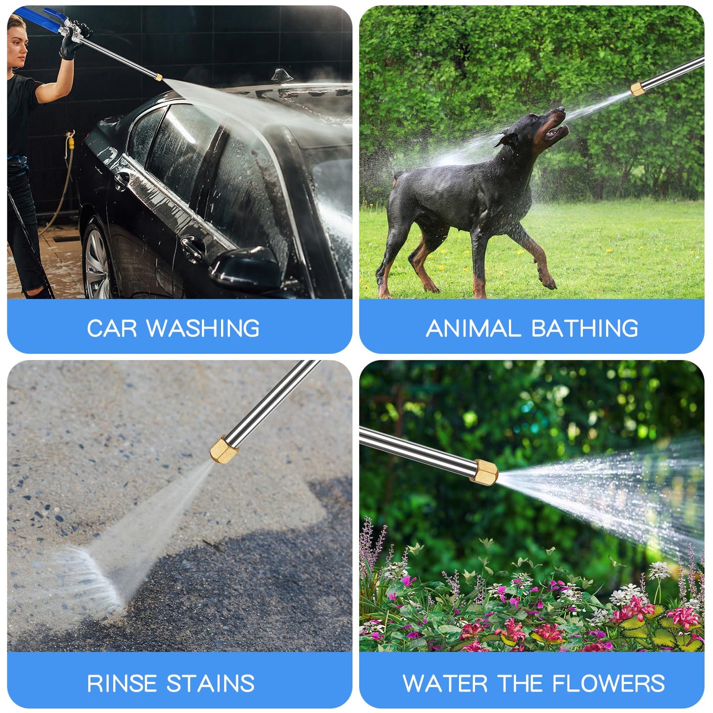 2025 Upgraded Jet Nozzle Power Washer Wand with 2 High Pressure Nozzles and Quick Connectors for Garden Hose, Hydro 2-in-1 High Pressure Heavy Duty Metal Nozzles for Watering Sprayer Cleaning Tool