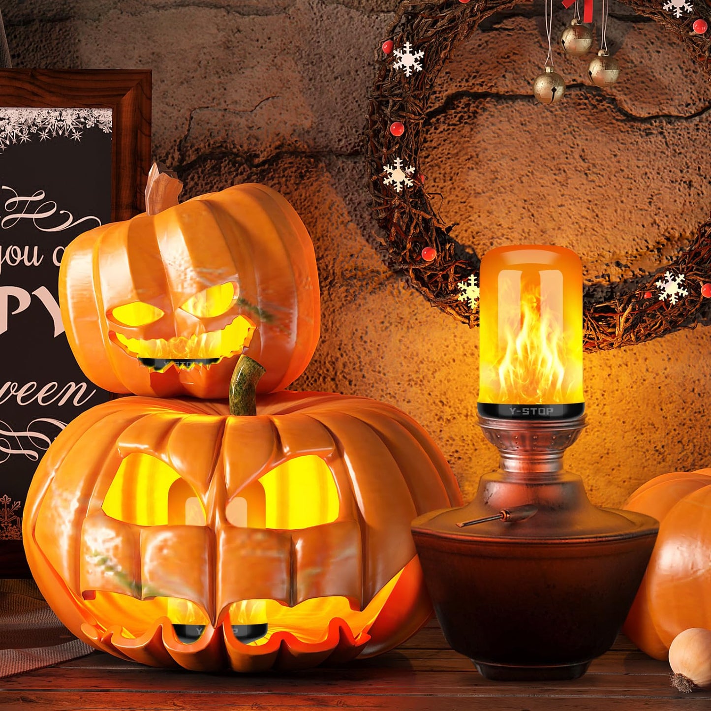 Y- STOP Upgraded LED Flame Light Bulbs, 4 Modes Flickering Light Bulb with Upside Down Effect, E26 Base Flame Bulb for Halloween Lights, Christmas Decorations Outdoor Indoor, Party Decor (2 Pack)