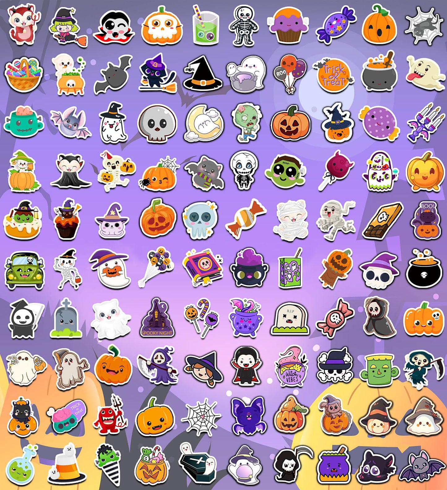 HSHFAMIIY Halloween Party Favors, Halloween Stickers, 100 PCS Non Repeating Vinyl Waterproof Stickers for Kids, Hall-oween Decorations Games Treats Classroom Crafts Gifts Party Supplies