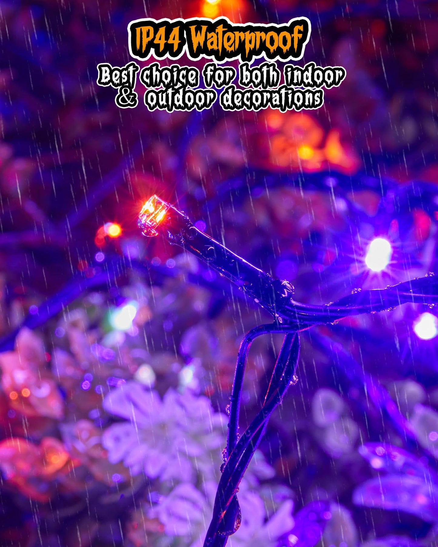 66FT Purple & Orange Halloween Lights Outdoor, 200 LED Halloween String Lights with 8 Modes, Plug in Orange Purple Hanging Twinkle Waterproof Light for Party Garden Bedroom Decorations