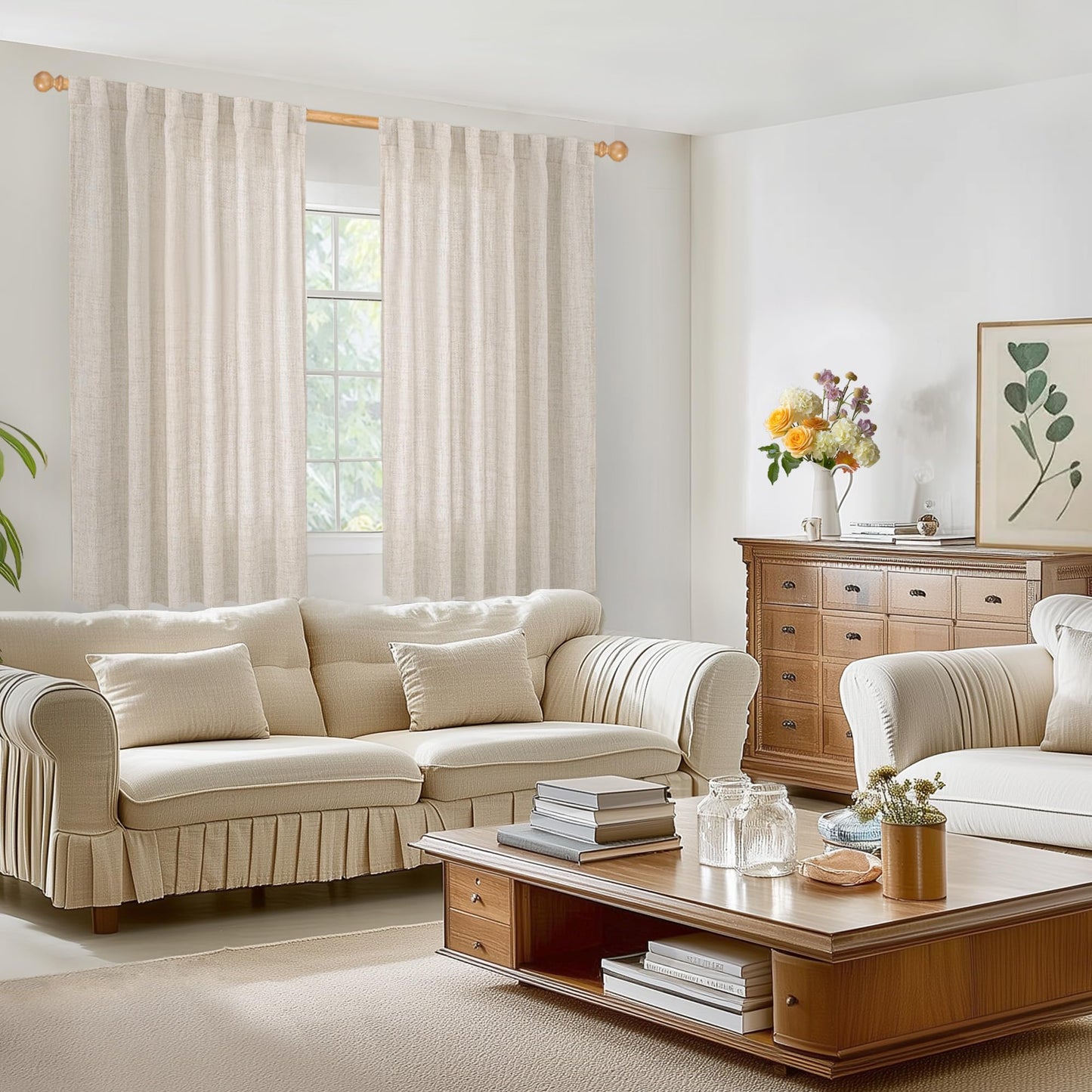 BGment Linen Curtains 63 Inch Length 2 Panels for Living Room - Semi Sheer Drapes Light Filtering Window Treatments with Rod Pocket Back Tab Lightweight for Bedroom, 52 X 63 Inch