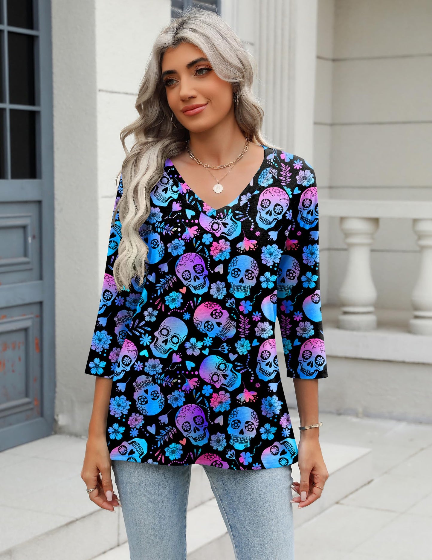 Zeagoo Halloween Shirts for Women 3/4 Sleeve Tops Casual Fall Tshirts 2025 Outfits