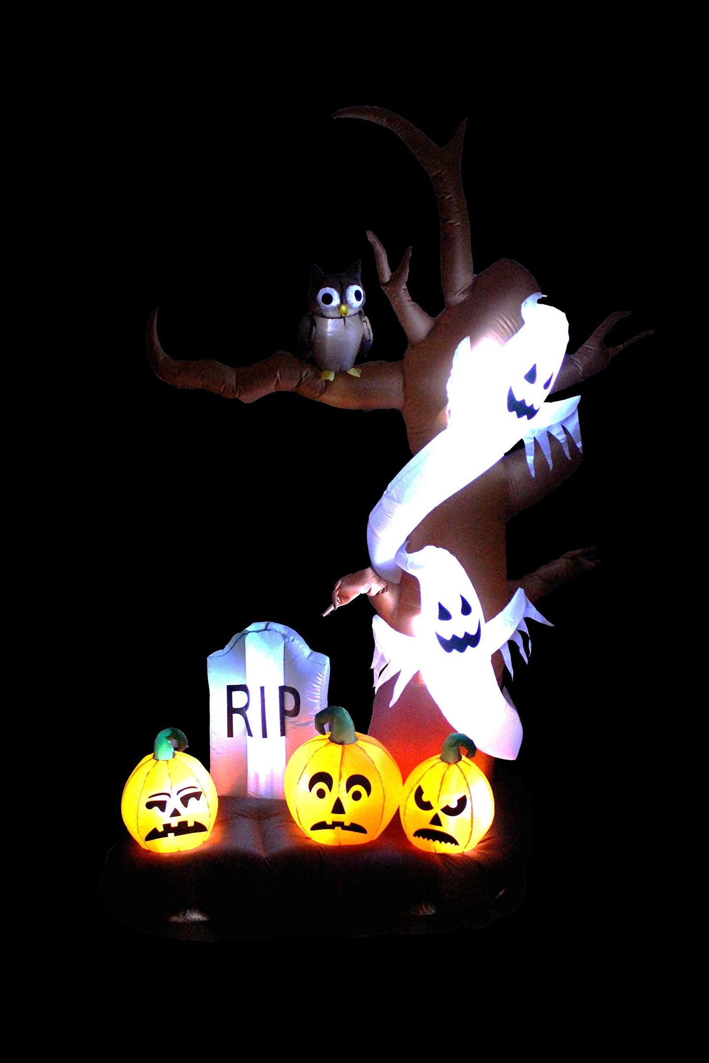 9 Foot Tall Halloween Inflatable Tree with Ghosts, Pumpkins, Owl and Tombstone LED Lights Decor Outdoor Indoor Holiday Decorations, Blow up Lighted Yard Decor, Lawn Inflatables Home Family Outside
