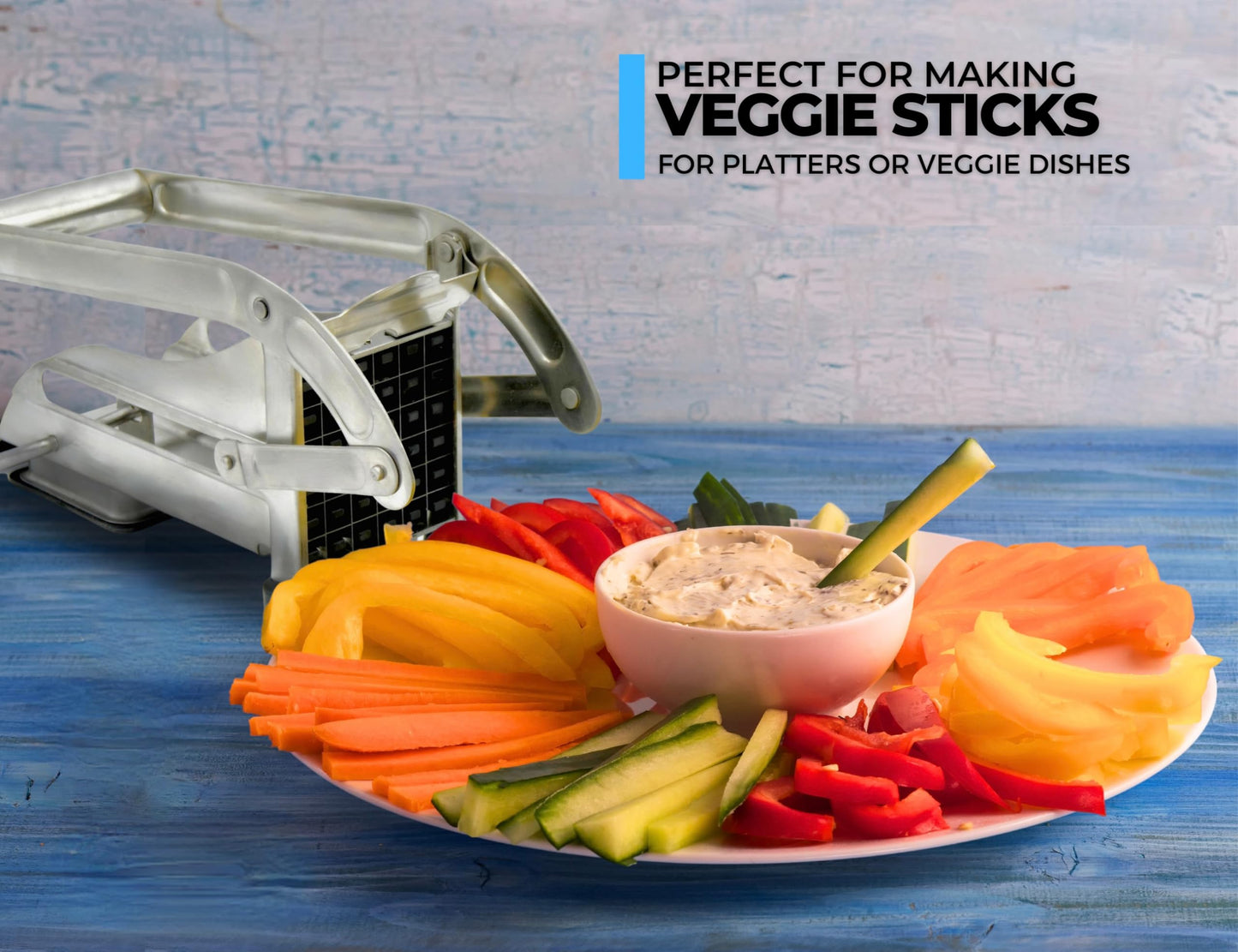 ICO French Fry Cutter, 2-blade Potato Slicer, French Fry Cutter For Potatoes with Non-slip Suction Lock Technology, Stainless Steel French Fry Press