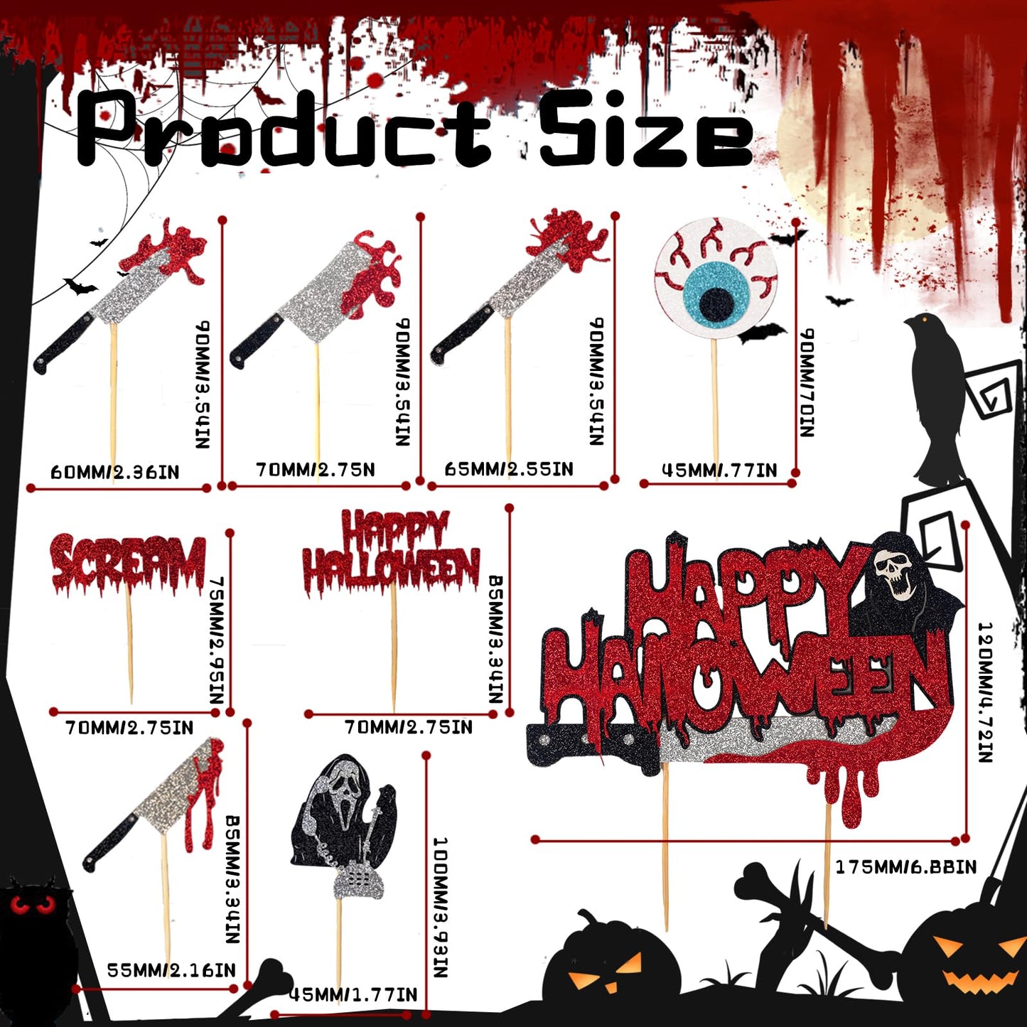 Wolpark 25pcs Have a Killer Halloween Cake Toppers Glitter Scream Cupcake Toppers Ghost Face Decorations for Scream Theme Birthday Halloween Party Cake Decorations Supplies