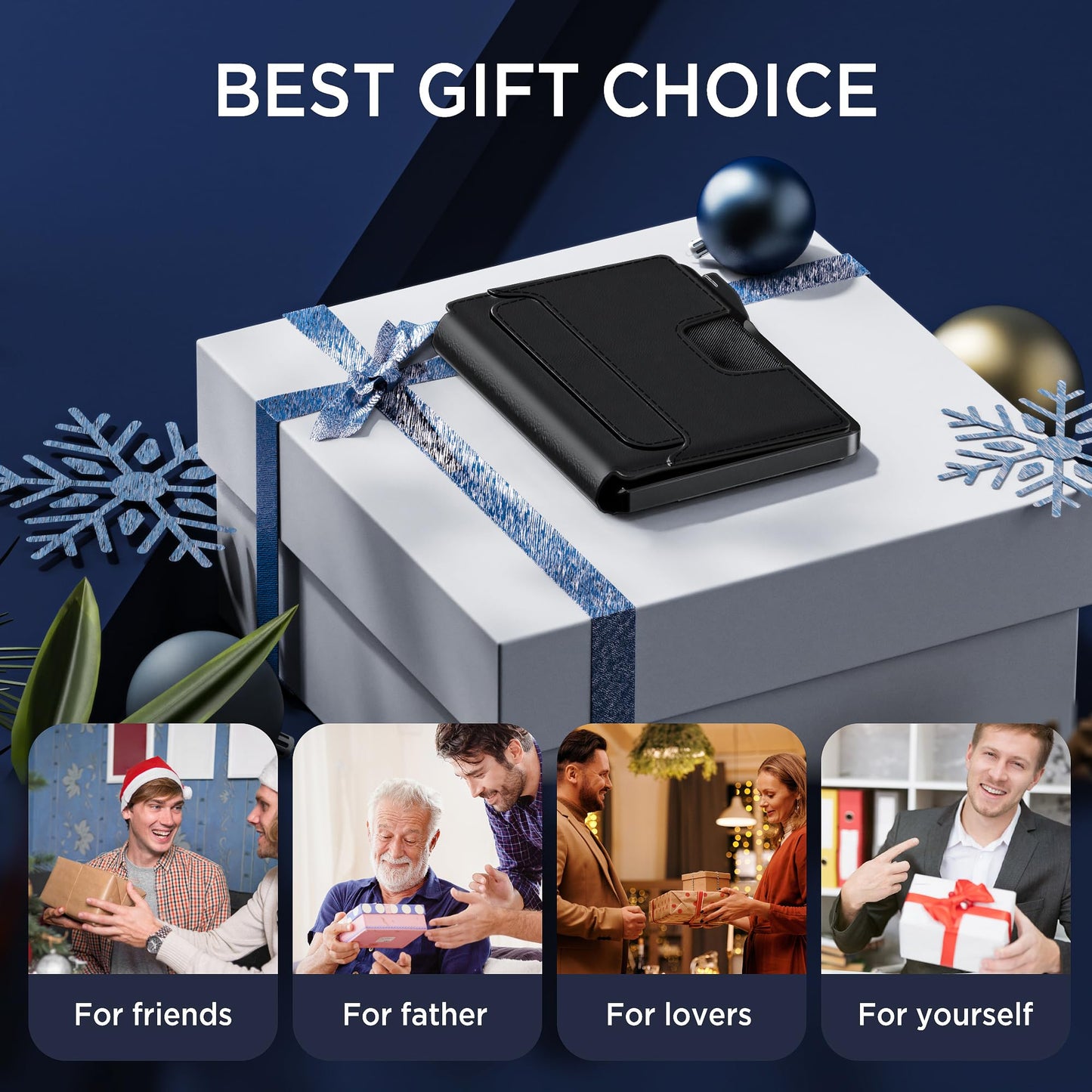 ILAOLIU Wallet for Men - Slim Leather Mens Wallet Pop up Card Holder with Money Clip,Credit Card Slots,ID Window - RFID Blocking Minimalist Wallet (Dark Black)