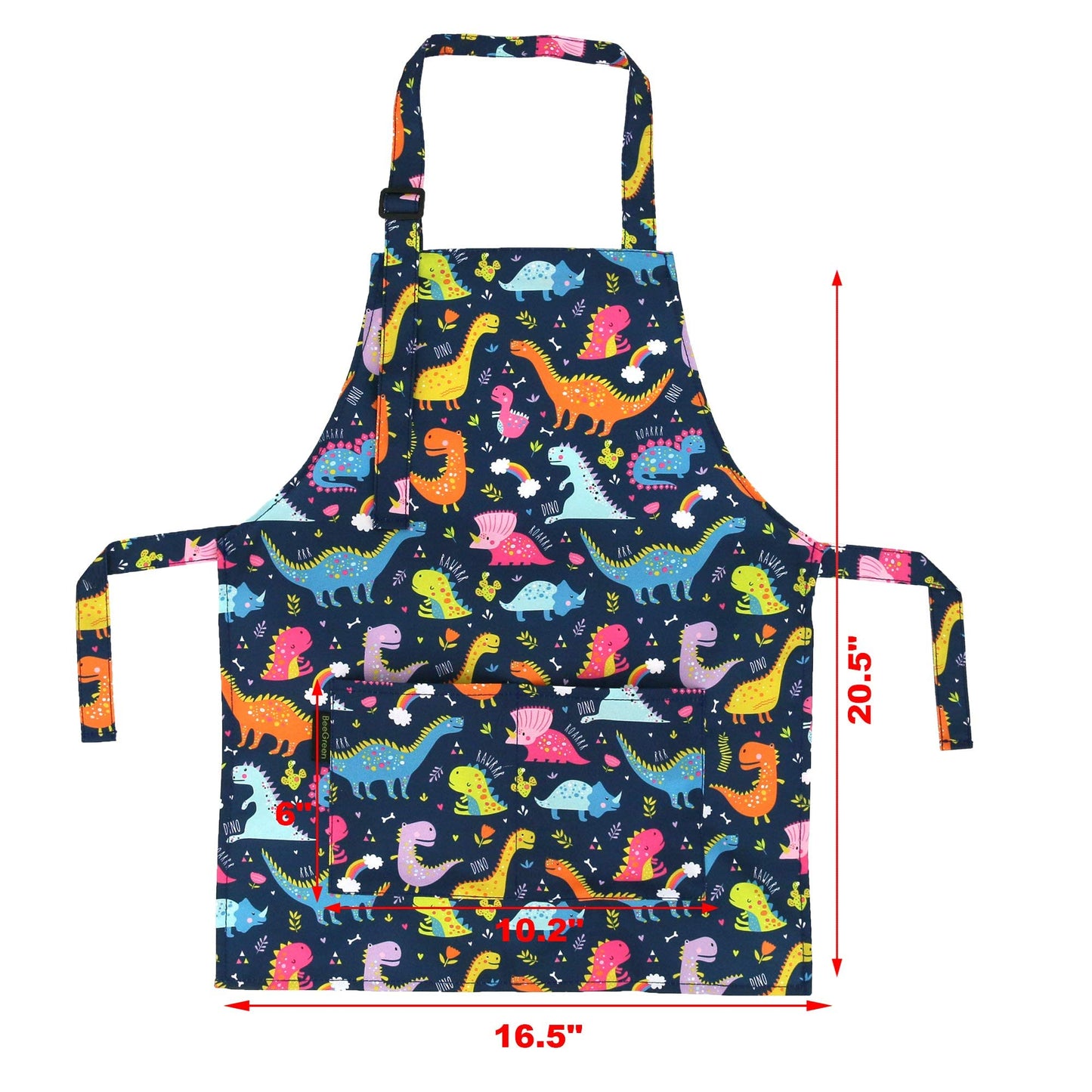 BeeGreen Kids Apron 2 Pack Cooking Aprons with Adjustable Strap Kids Kitchen Aprons with Front Pocket for Girls Toddler Painting Baking Artist Washable Foldable Lightweight (Dinosaurs+Space Planets)