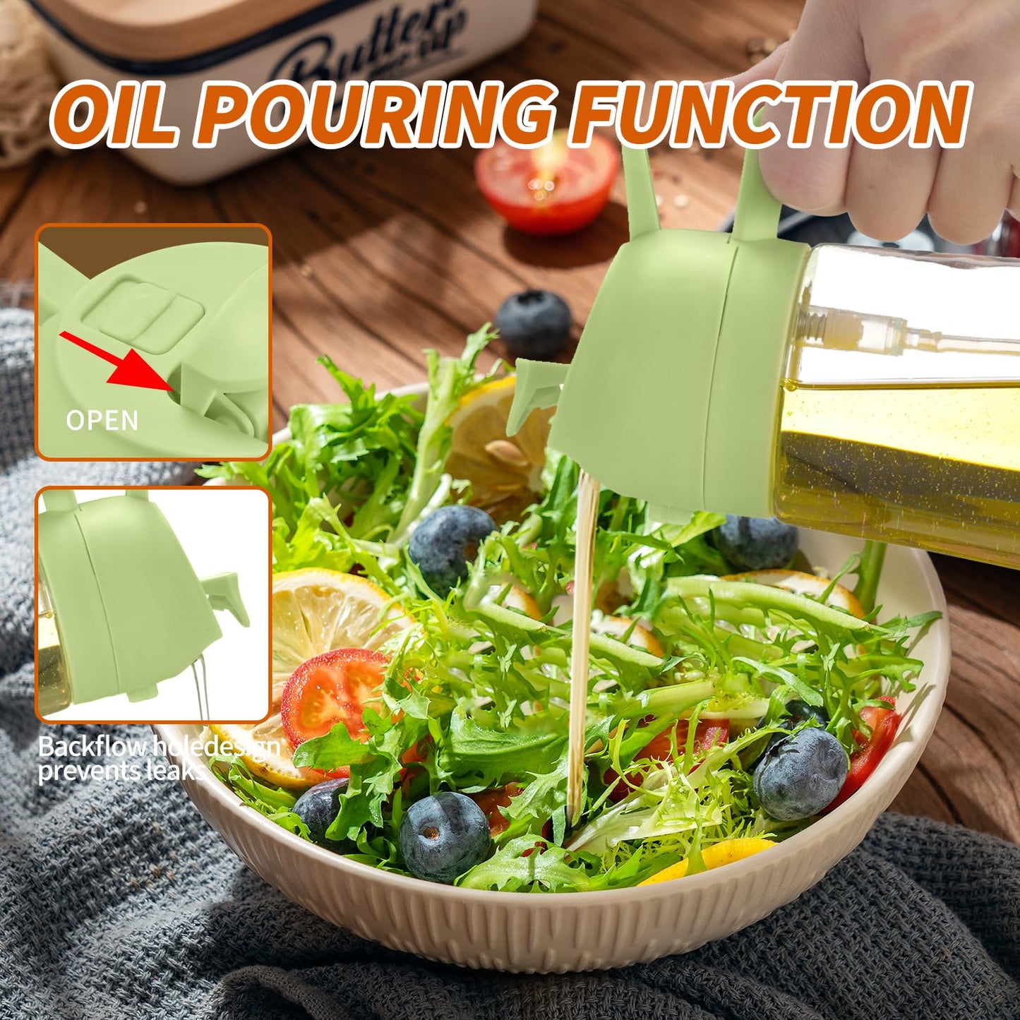 2-in-1 Oil Dispenser and Sprayer, Olive Oil Dispenser Bottle with Anti-Drip Spout, Oil Sprayer, For Salads, Air Fryer, Frying, Barbecue Green+Black 470ML/ 15.8fl.oz(2pcs)