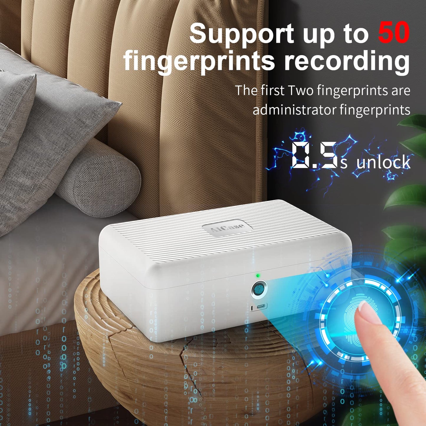 Biometric Fingerprint Storage Box,AICase Portable Cash Jewelry Security Case Lock Box Safe,Combination Lock for Car, Home,Office Travel White