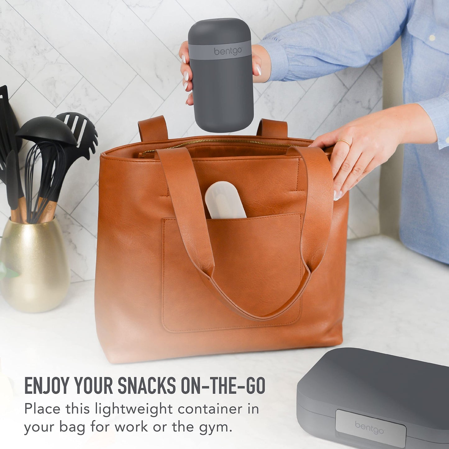 Bentgo Snack Cup - Reusable Snack Container with Leak-Proof Design, Toppings Compartment, and Dual-Sealing Lid, Portable & Lightweight for Work, Travel, Gym - Dishwasher Safe (Dark Gray)