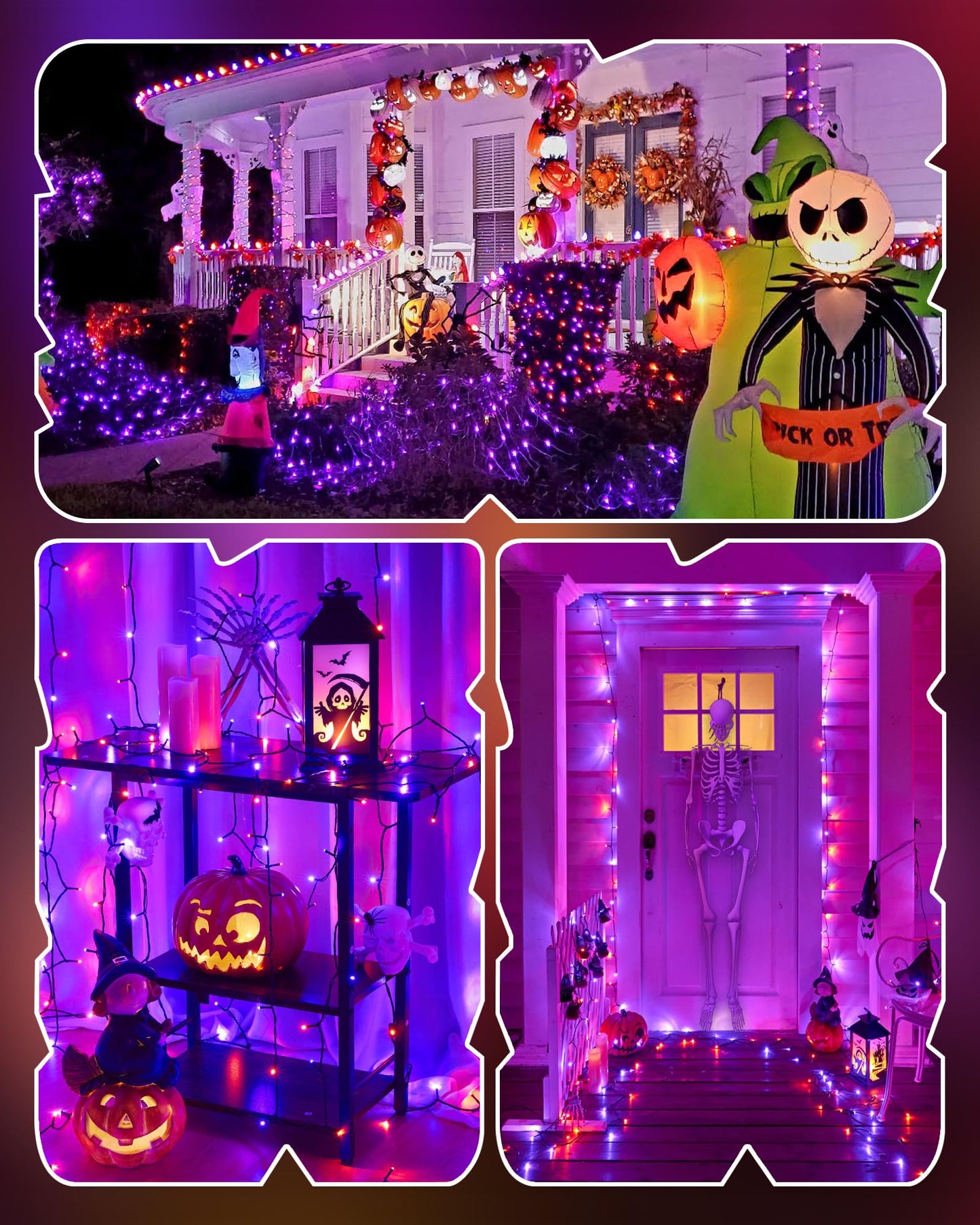 66FT Purple & Orange Halloween Lights Outdoor, 200 LED Halloween String Lights with 8 Modes, Plug in Orange Purple Hanging Twinkle Waterproof Light for Party Garden Bedroom Decorations