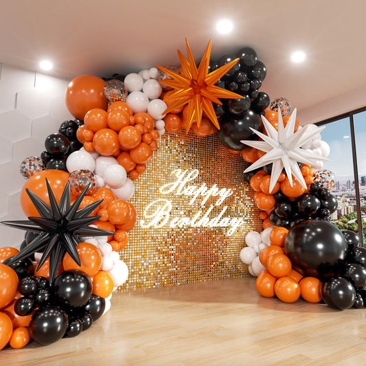 ADOINBY Black White Orange Balloon Arch Kit, 140Pcs Black Orange White Halloween Balloon Garland kit, 18 12 10 5 Inch Different Size Balloons for Halloween Birthday Thanksgiving Day Party Decorations