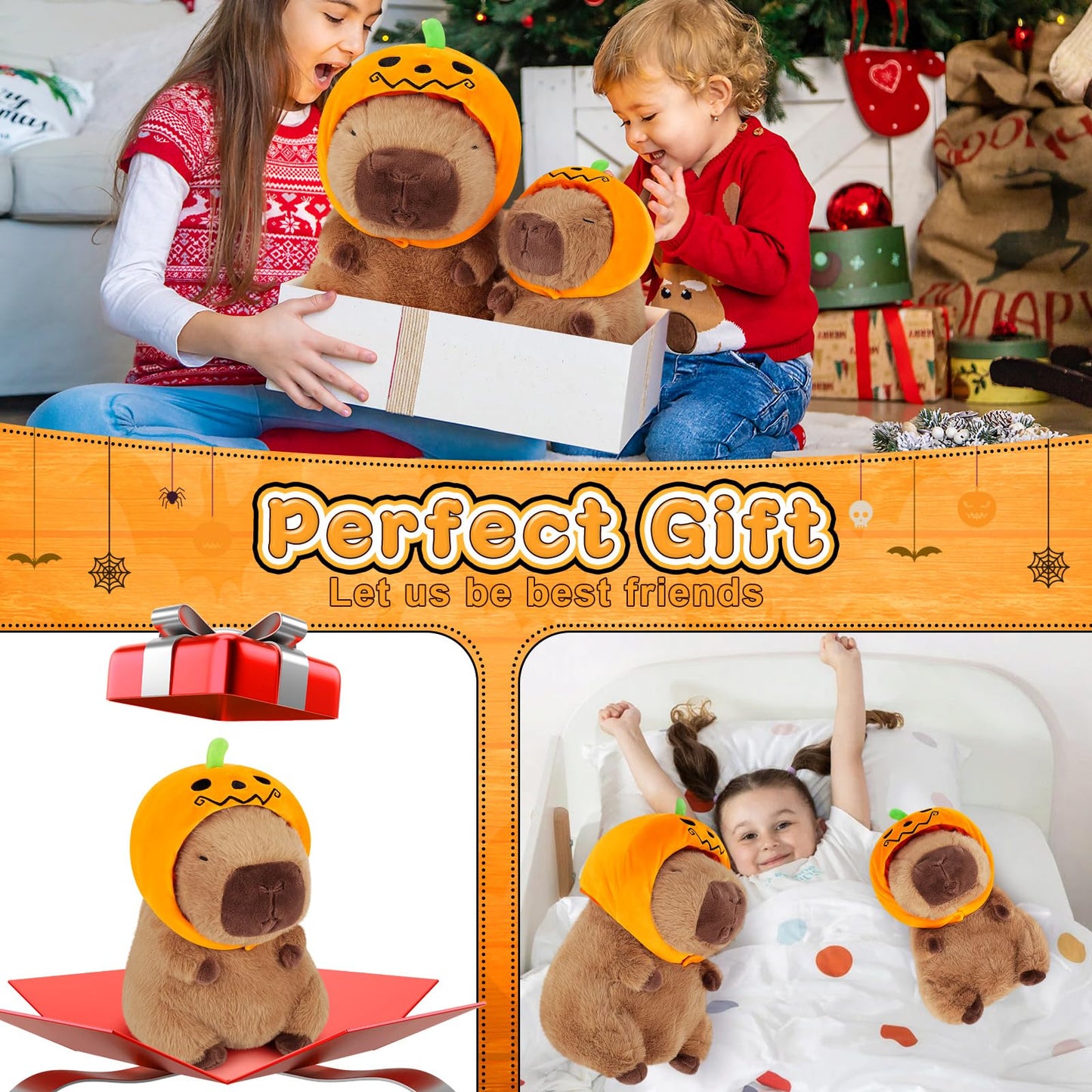 Achwishap Capybara Plush,Cute Plushies Halloween Capybara Stuffed Animal,Capybara Plush Toys,Kawaii Plush Stuffed Toy Plushie Gift for Kids Adults Thanksgiving(Capybara with Pumpkin Hat,12”)