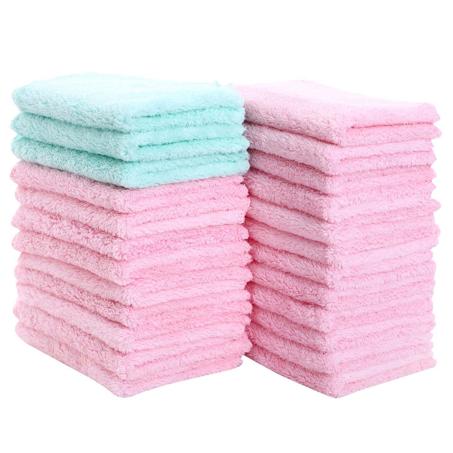 24 Count Premium Soft Makeup Remover Cloths - Microfiber Facial Cloths Fast Drying Washcloths - Highly Absorbent Makeup Remover Towel (Pink-Blue, 7x9 Inch)