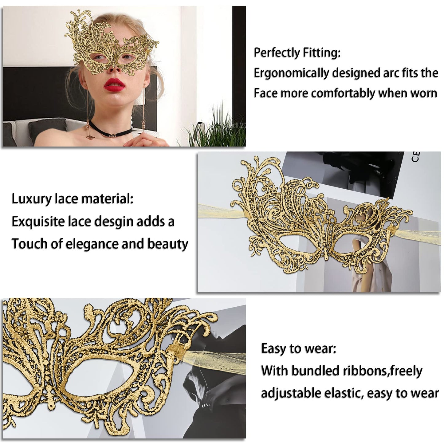 IncreDecor Couple Masquerade Lace Mask Set, Fit for Women & Men Venetian Halloween Masks, Specially for Costume, Mardi Gras (Elegant Couple)