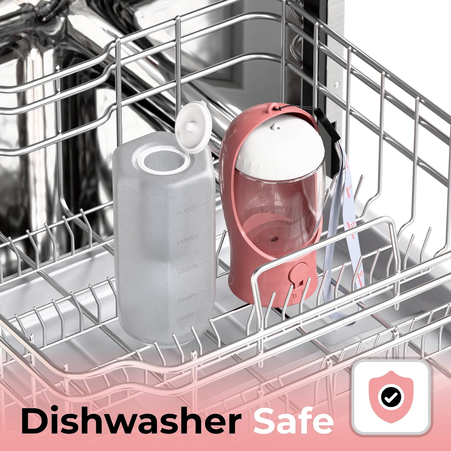 Innoshopp Dog Water Bottle - Portable Pet Water Bottle with Food Container & Poop Bag Dispenser - Lightweight, Leak Proof & BPA Free Dogs Drinking Bottle for Walking, Hiking & Travel (Pink)