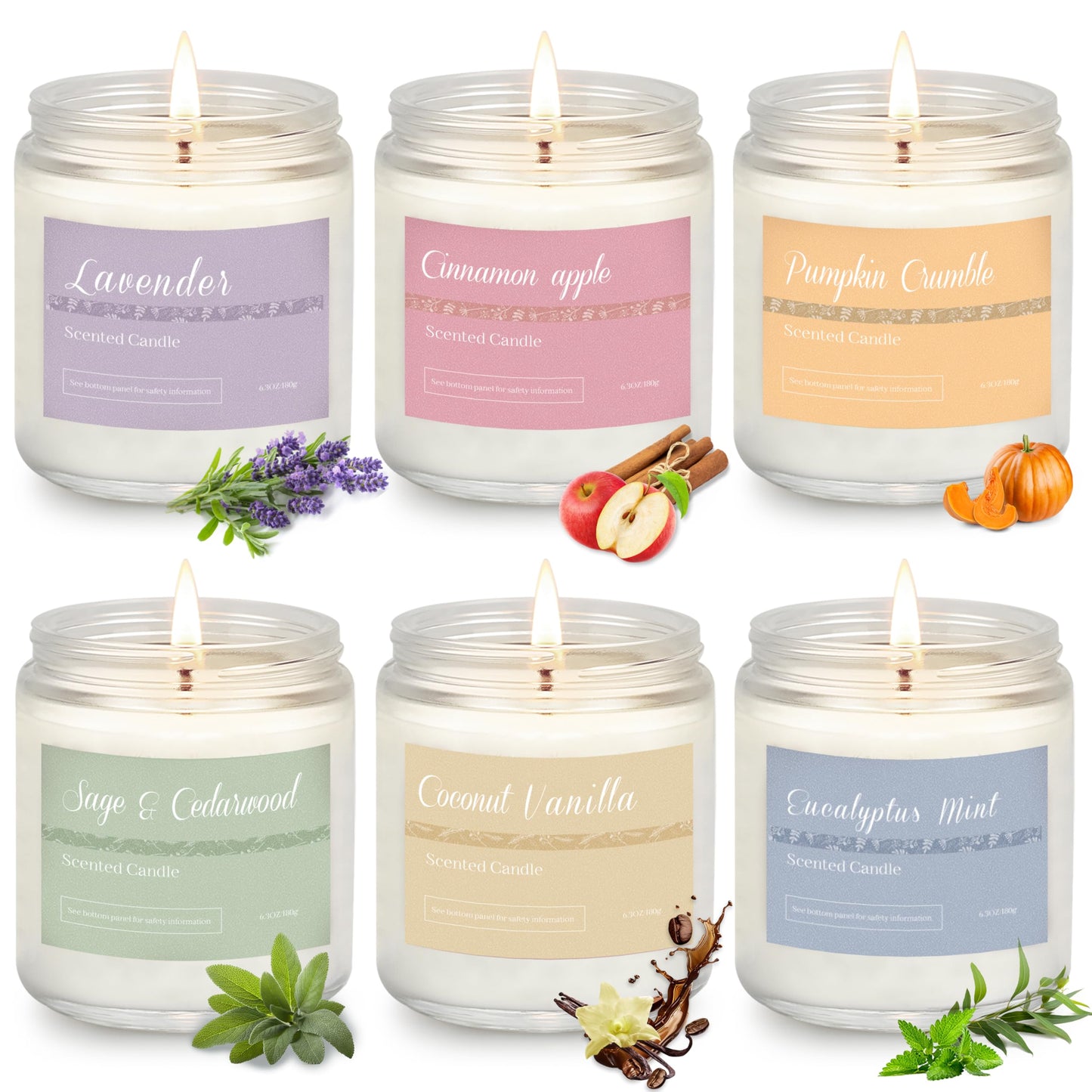 6 Pack Candles for Home Scented, Fall Candles for Fall Gifts Autumn Home Decor, Natural Non Toxic Soy Candle Set for Women Stress Relief Meditation SPA Holiday