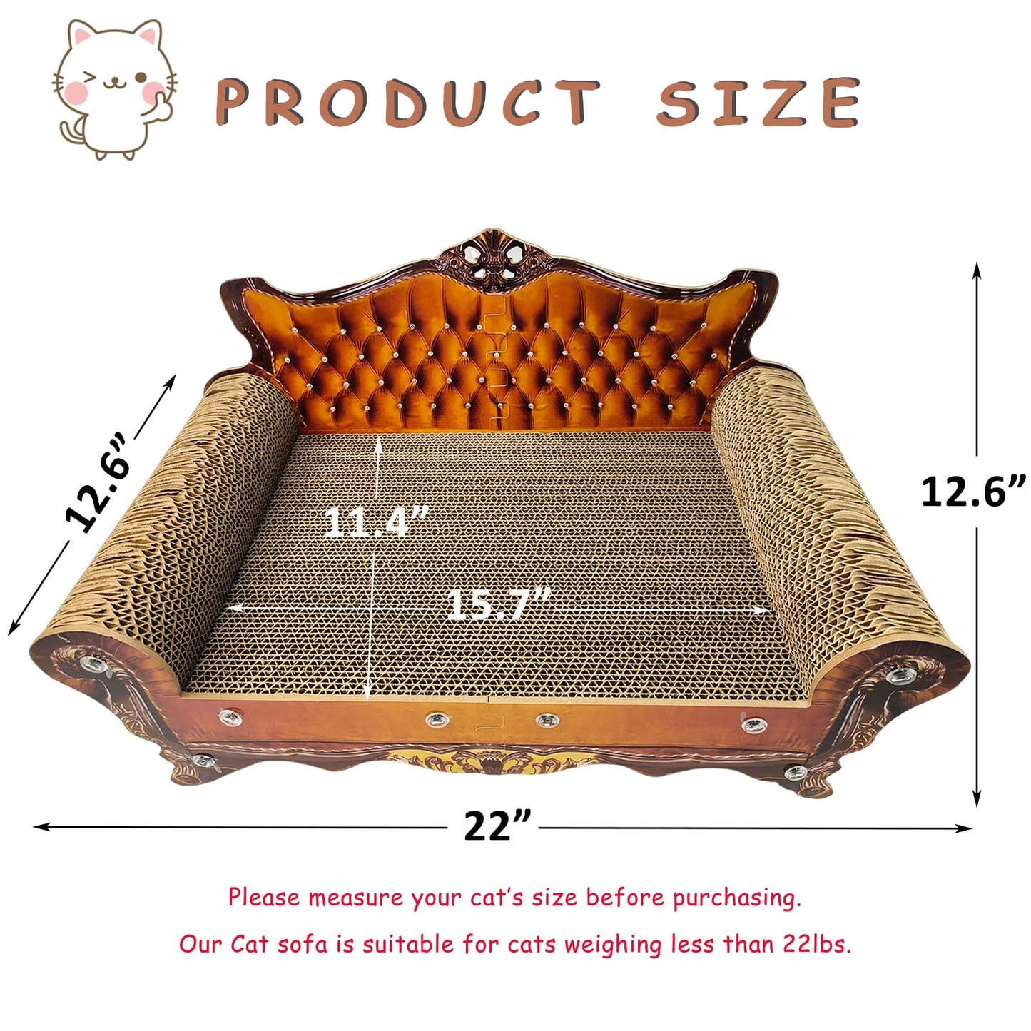 INRLKIT Luxury Cardboard Cat Scratcher Sofa Bed, Couch Shaped Cat Scratching Board, Scratch Lounge with Catnip, Scratcher for Indoor Cats(Brown)