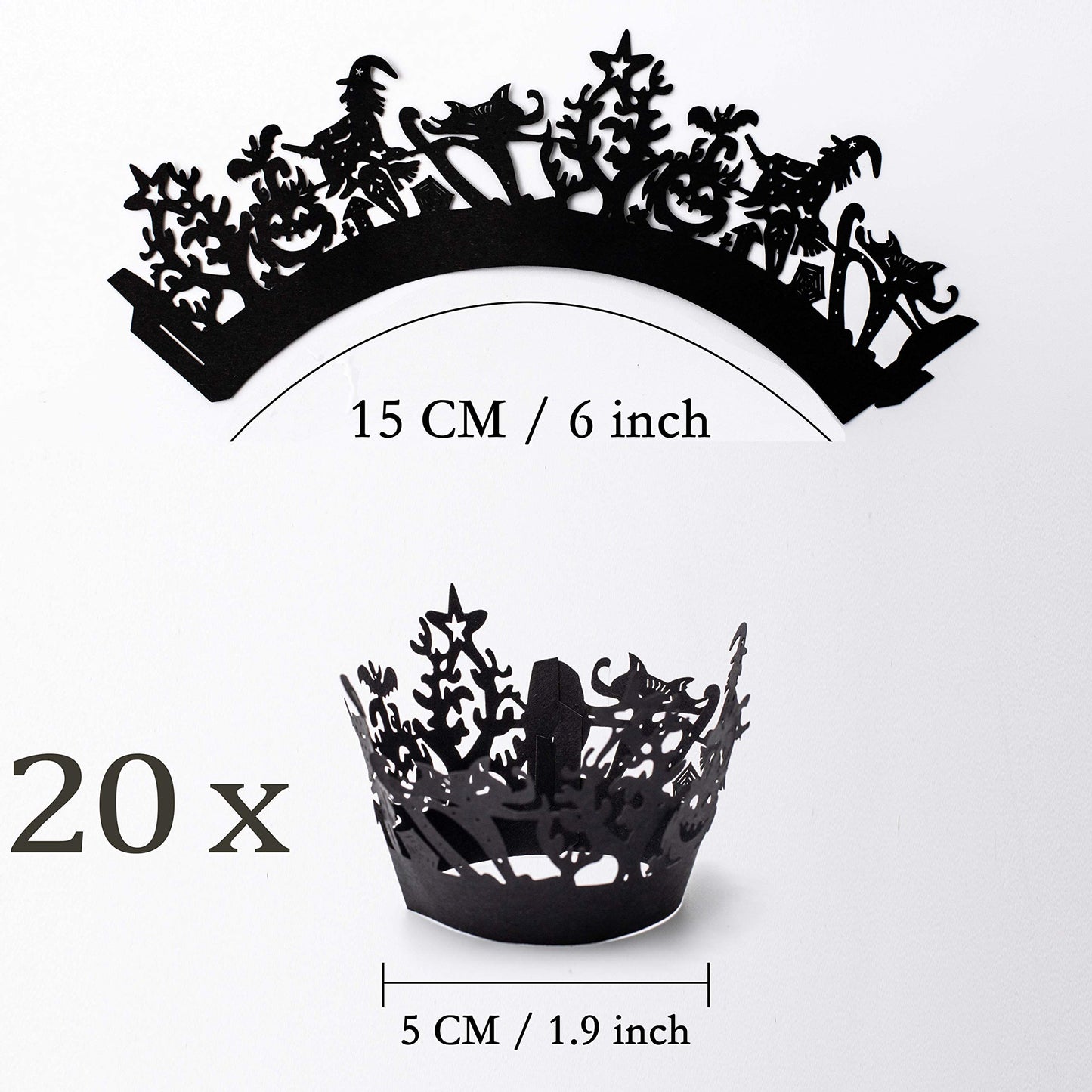 Whaline 60 Pack Halloween Cupcake Wrappers Spiderweb/Witch/Castle Laser Cut Paper Liners Holders for Halloween Party Wedding Birthday Decoration (Black)