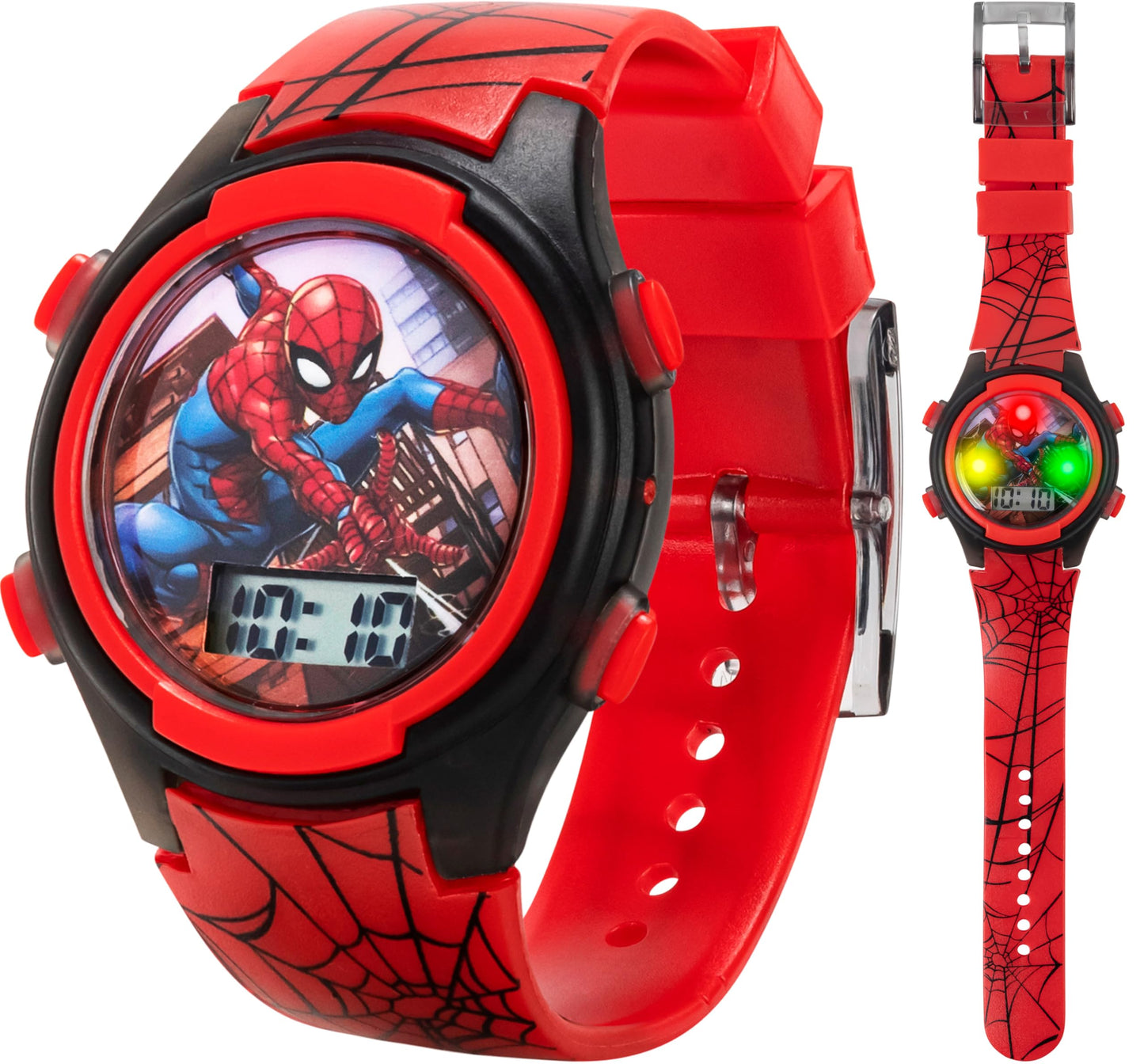 Accutime Marvel Spider-Man Digital Watch for Kids – Durable Plastic Timepiece, LCD Display, Quartz Accuracy, Iconic Spiderman Imagery