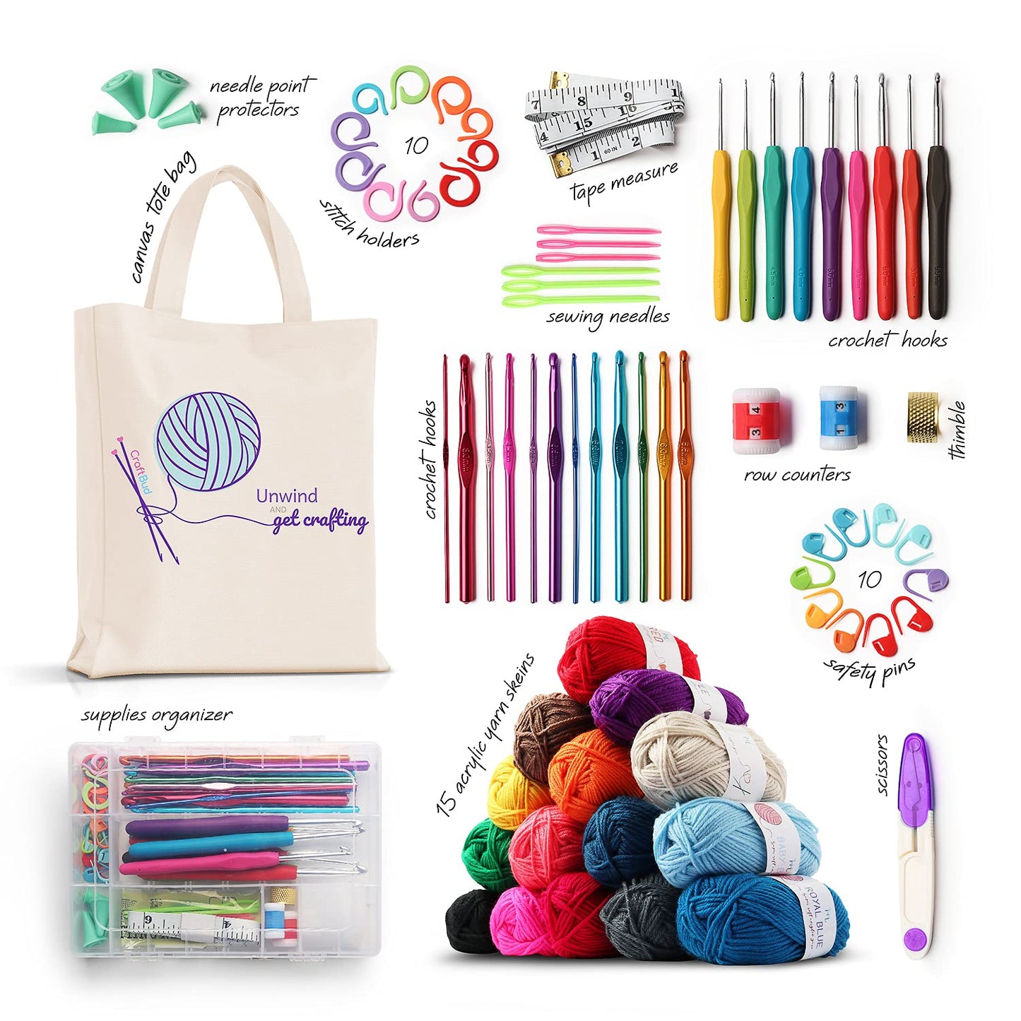73 Piece Crochet Kit for Beginners Adults and Kids, Premium Crochet Set with 21 Crochet Hooks Set and 1500 Yards of Yarn for Crocheting Kit, Canvas Tote Bag and Lots More