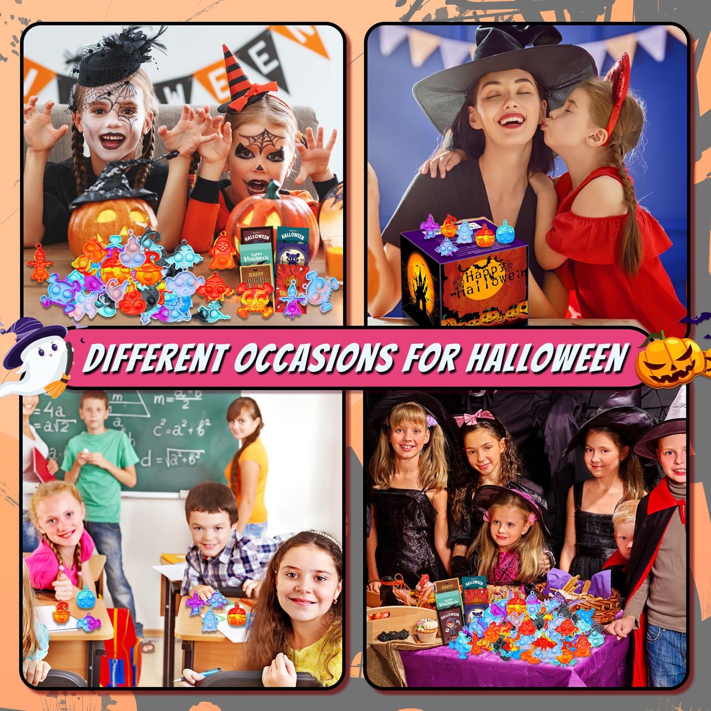 84 PCS Halloween Pop Fidget Toys Pack, Party Favors Supplies for Kids 4-8 8-12, Relieves Stress Anxiety Toys Pop Keychain Bulk, Classroom Rewards