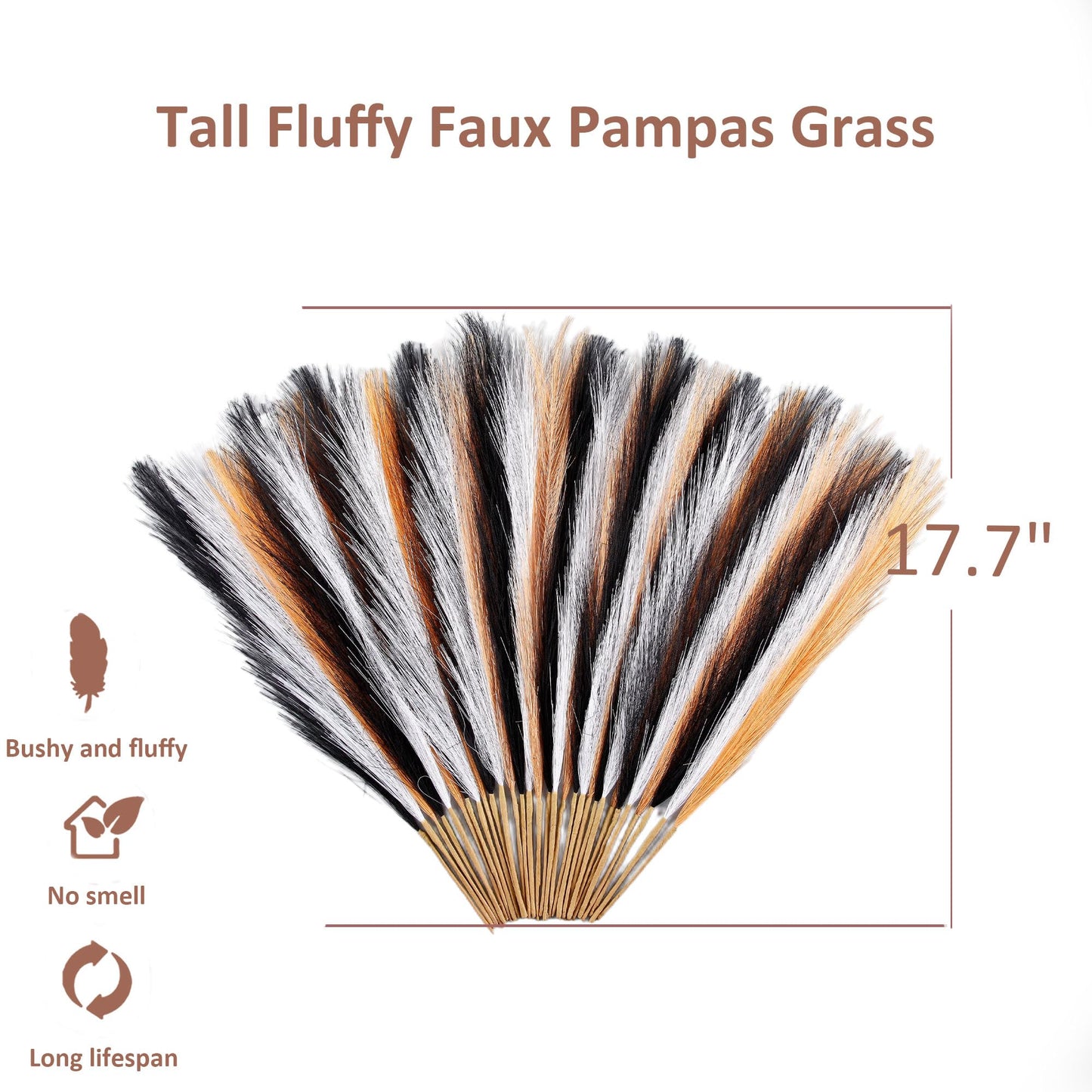 Acfruits Pampas Grass Small, Black&White&Orange 30 Pcs 17" Faux Pampas Grass Short Decor, Pompas Grass Flower Arrangement and Vase Filler for Halloween Decoration
