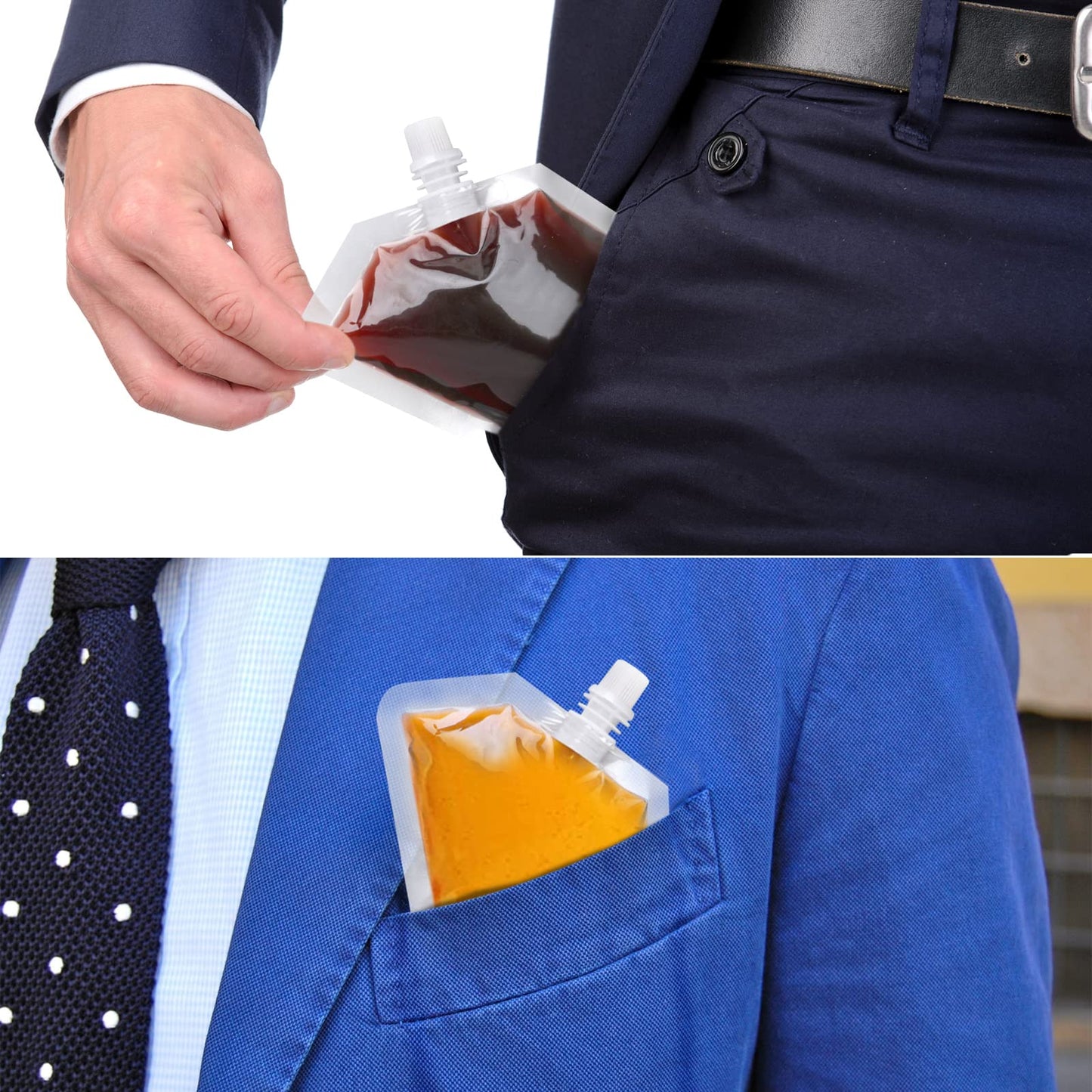 24 Pcs Plastic Flasks, 8 Oz Concealable and Reusable Drink Pouches, Leak-Proof Food Grade Plastic for Travel