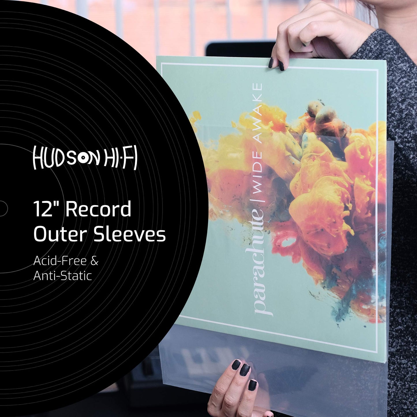 Hudson Hi-Fi Vinyl Record Outer Sleeves Covers - Premium Clear Vinyl Record Sleeve 100-Pack - Protect Your LP Albums from Scratches, Dirt & Dust - 3mm Thick No-Acid Exterior Disc Cover