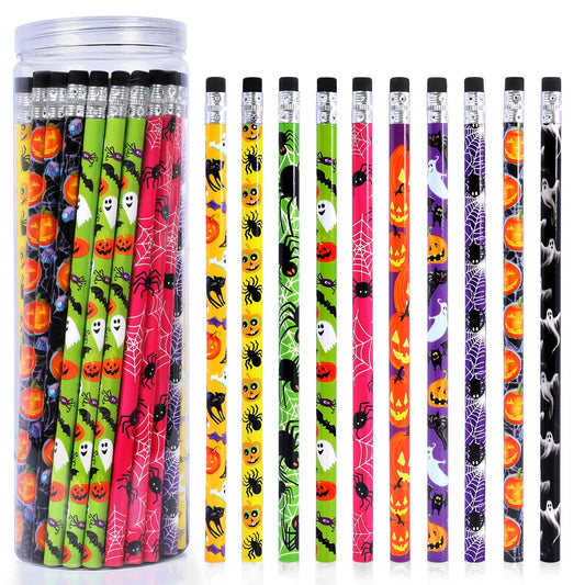 50Pcs Halloween Pencils Kids Colored Pencils with Erasers Assorted Pattern Pencils for Halloween Gifts Party Favors Trick or Treat Halloween Goodies Bags Filler Classroom Rewards for Child Adult
