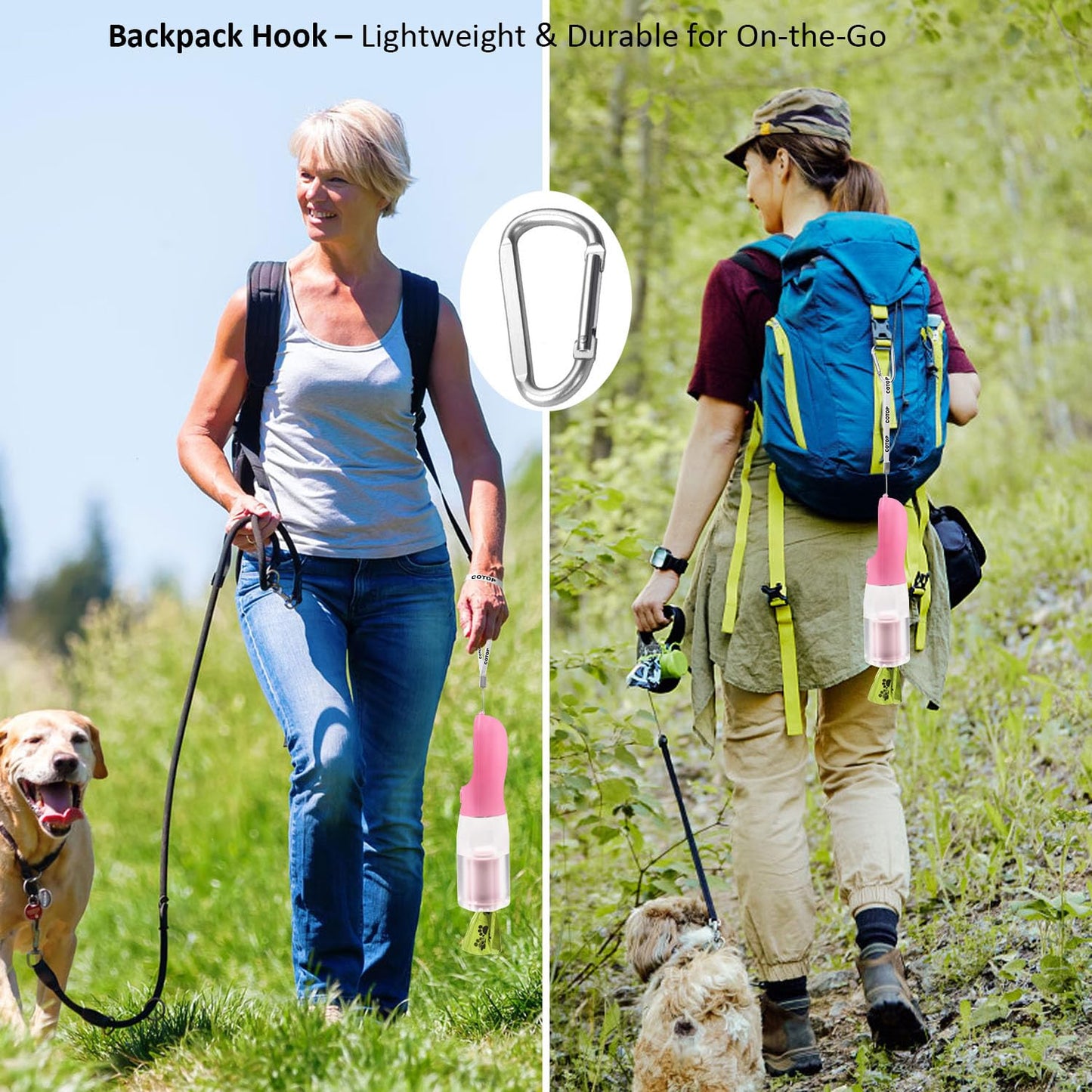 20oz Dog Water Bottle with Food Container & Poop Bag Dispenser | Leak-Proof Portable Pet Water Dispenser with Carabiner Clip | for Walking, Hiking, Travel