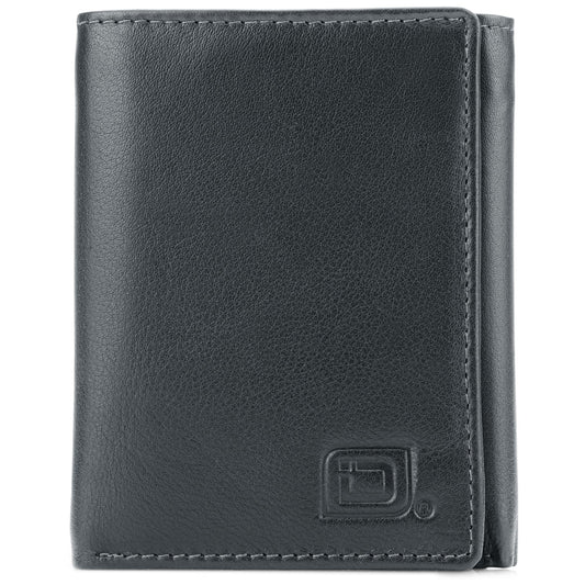 ID Stronghold Men's Leather Trifold Wallet - RFID Blocking - Black Wallet with Gift Box