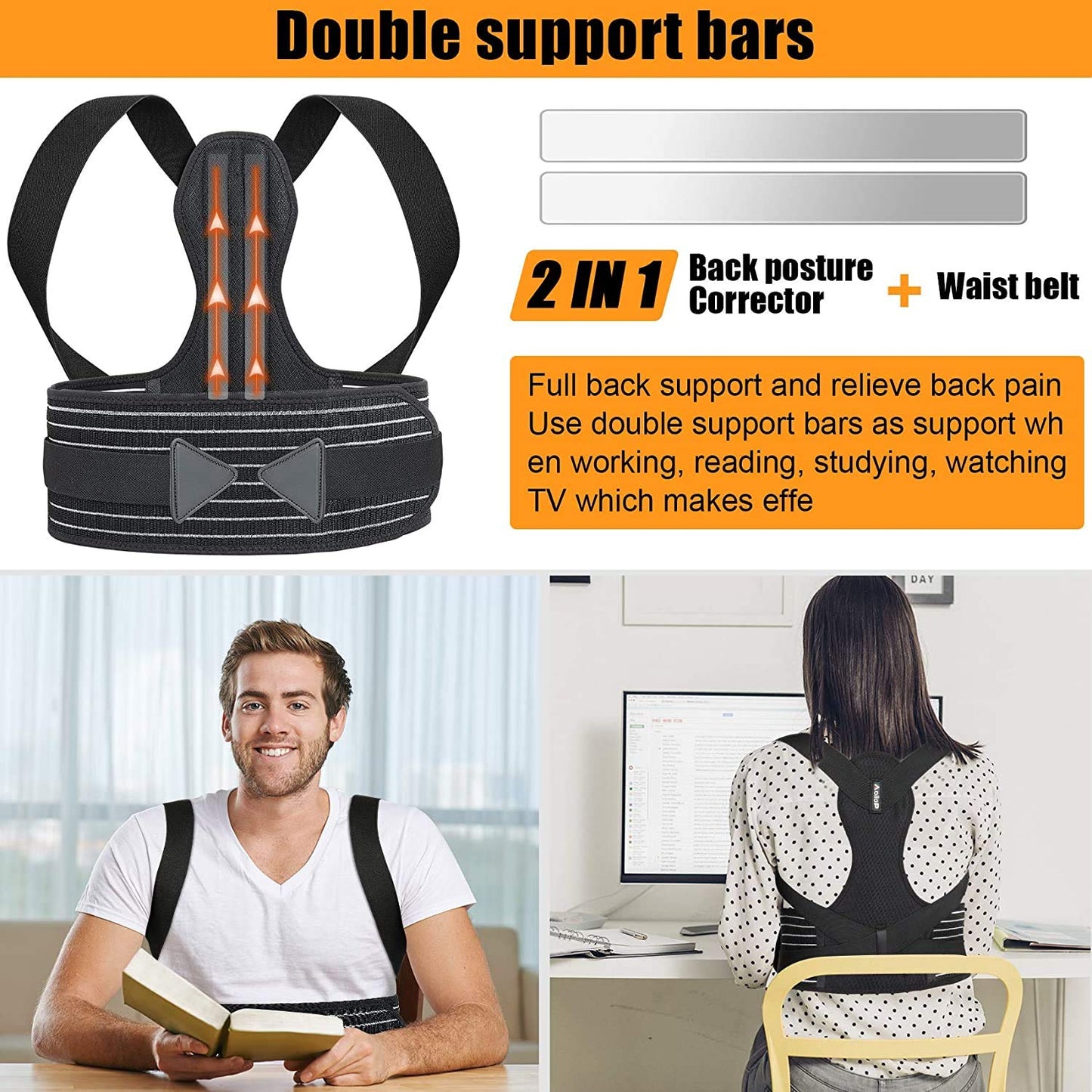 Aollop Posture Corrector for Women and Men - Back Brace Back Support Belt with Breathable, Fully Adjustable Straightener, Improve Lumbar Support Belt Lower Back Pain Relief (L, 31'-52')