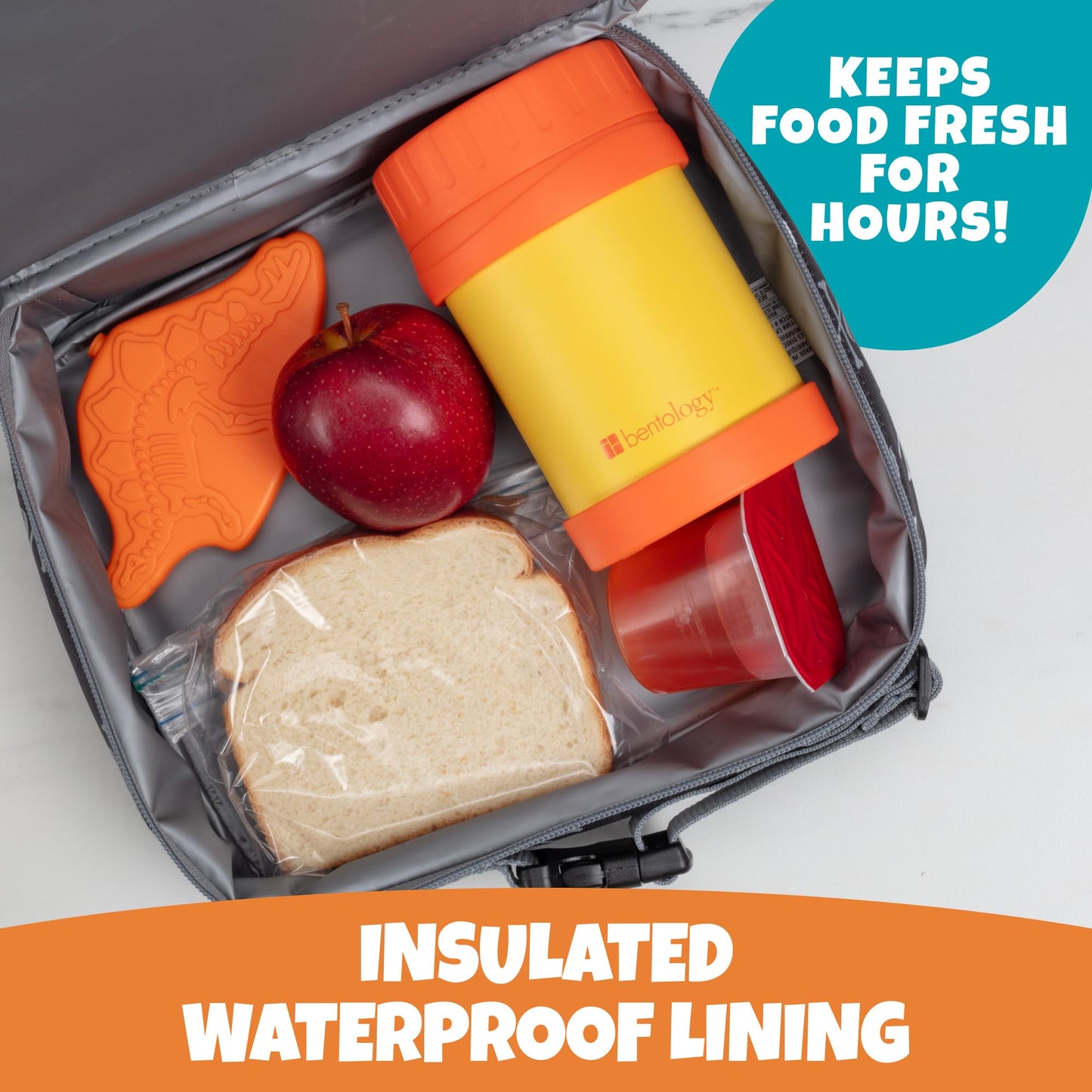 Bentology Lunch Bag for Boys- Kids Insulated Durable Lunchbox Tote Fits Bento Boxes, Containers, Jars & Water Bottles- Reusable School Lunch Sleeve w Clip on Handle- Keep Food Hotter or Colder Longer