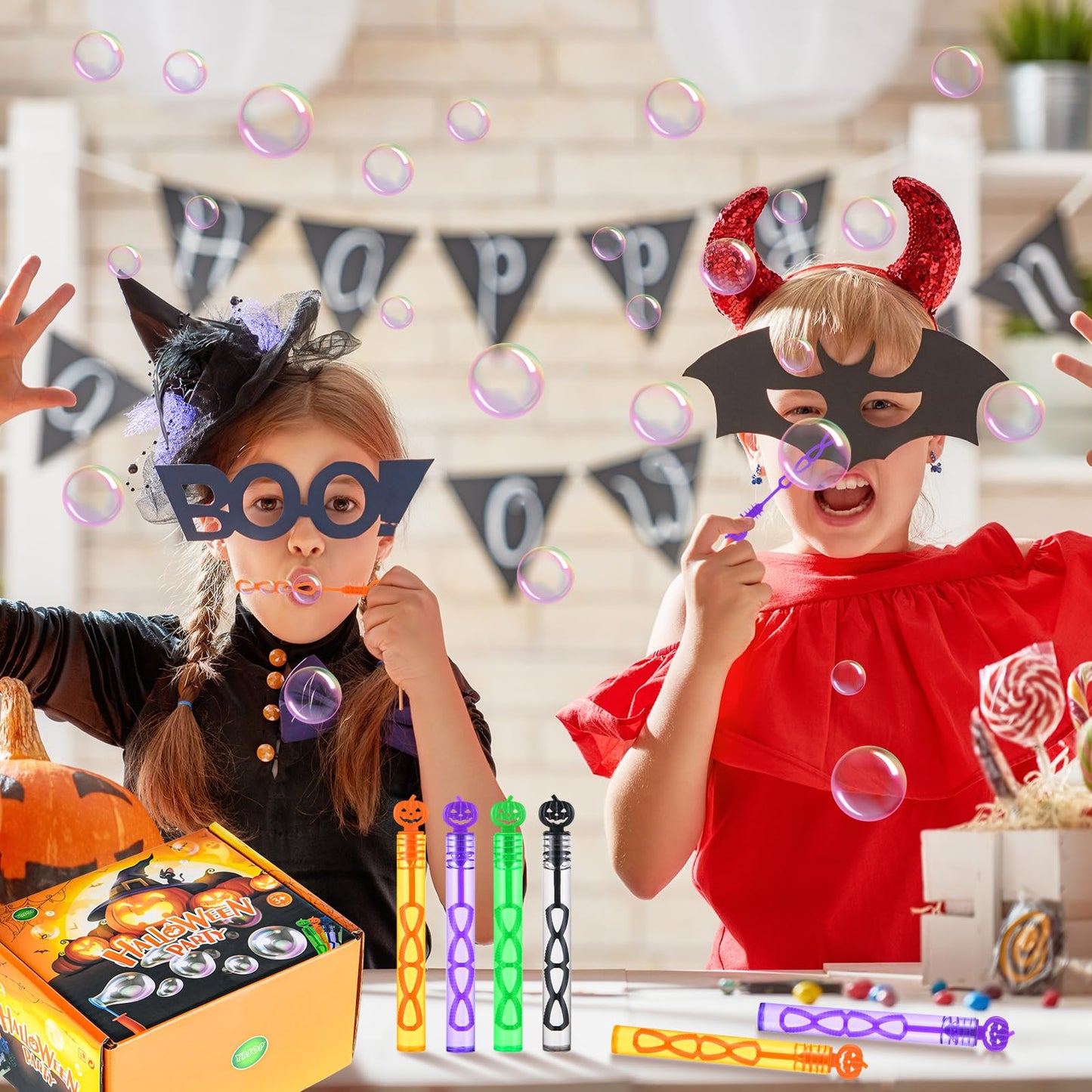 60 Pack Halloween Bubble Wands, Mini Bubble Toys for Halloween Party Favors, Novelty Supplies, Halloween Toys for Girls Boys Kids Classroom Rewards Gifts