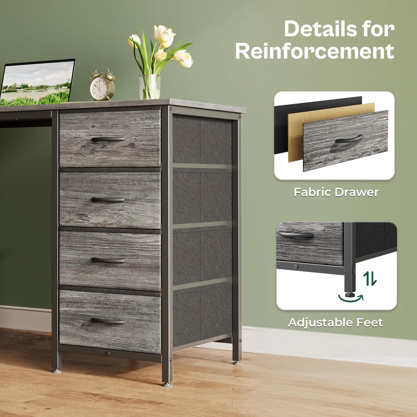 Huuger 54 Inch Computer Desk with 8 Fabric Drawers, Office Desk for Home Office, Study, Gaming Desk with Drawers, Large Storage, Grey