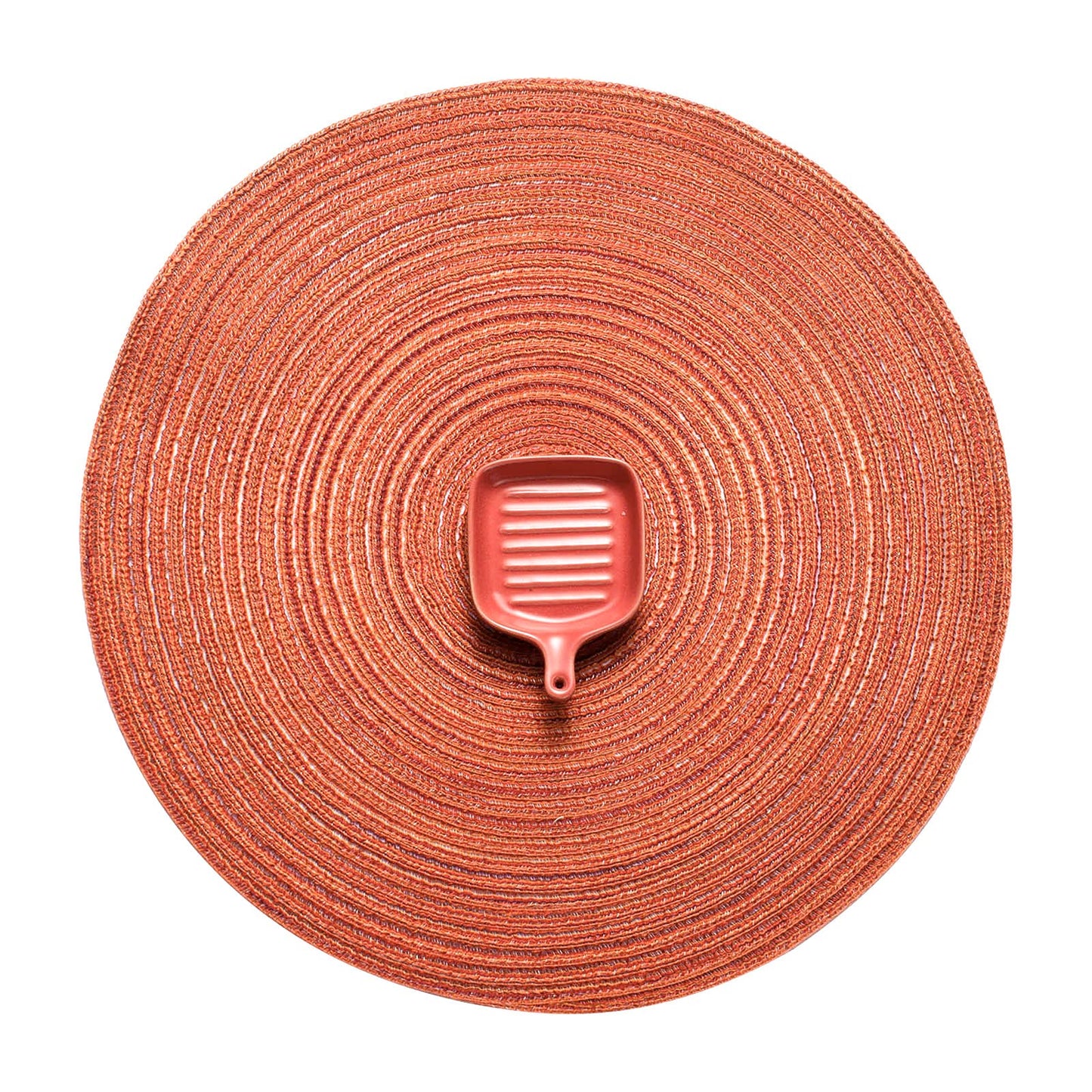 AHHFSMEI Round Braided Placemats Set of 6 Round Table Mats for Dining Tables Natural Woven Heat Resistant Place mats 15 Inch (Dark Orange)