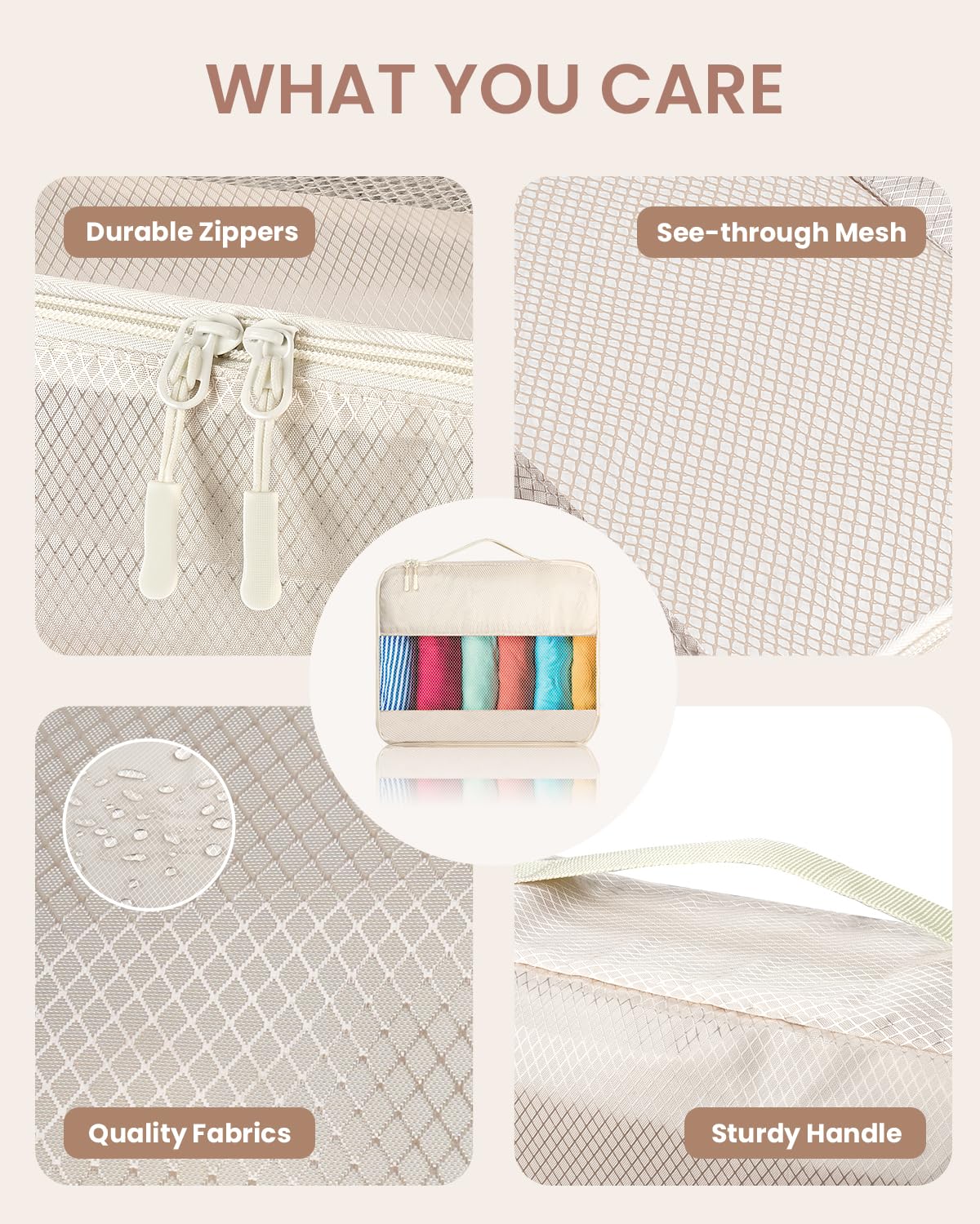 8 Set Packing Cubes, Travel Essentials for Carry on Luggage, Suitcase Organizer Bags Set for Travel Accessories in 4 Sizes(Extra Large, Large, Medium, Small),Cream