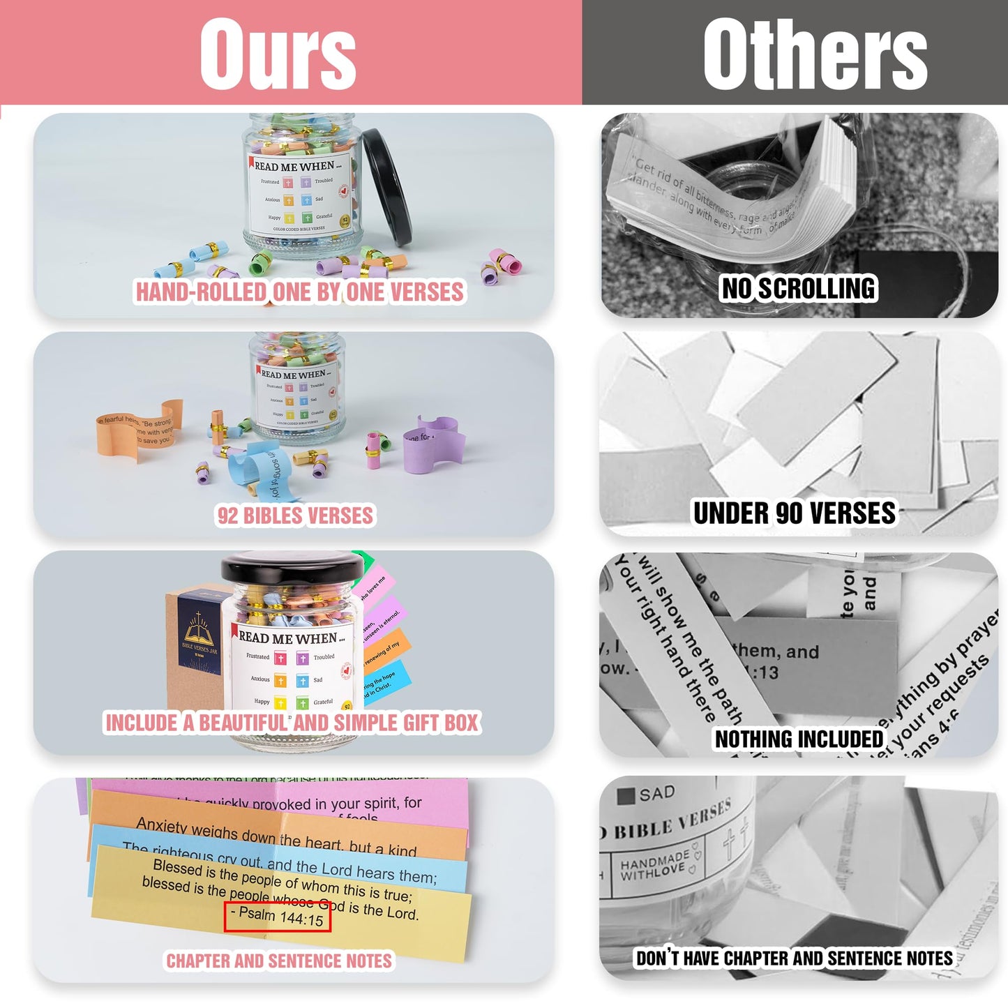 Bible Verse Jar – 92 Hand-Rolled Scripture Scrolls for Daily Encouragement, Inspirational Christian Gift, Religious Gifts for Women, Birthday Gifts for Mom, Christmas Gift for Women 2025