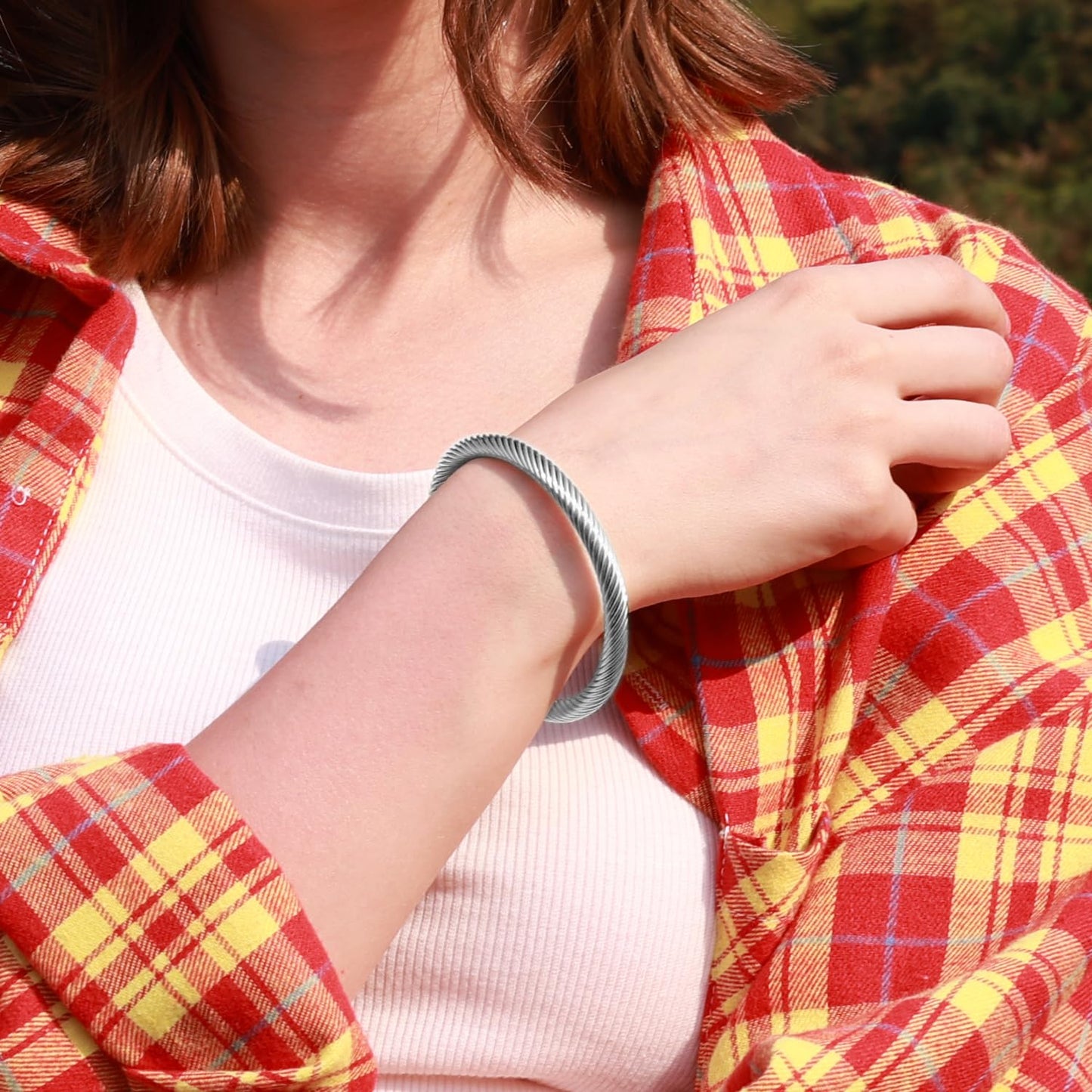 BOLAGTIER Stainless Steel Twisted Cable Wire Bracelets Adjustable Open Cuff Bangle Bracelet Vintage Jewelry Gift for Women (C-Silver)