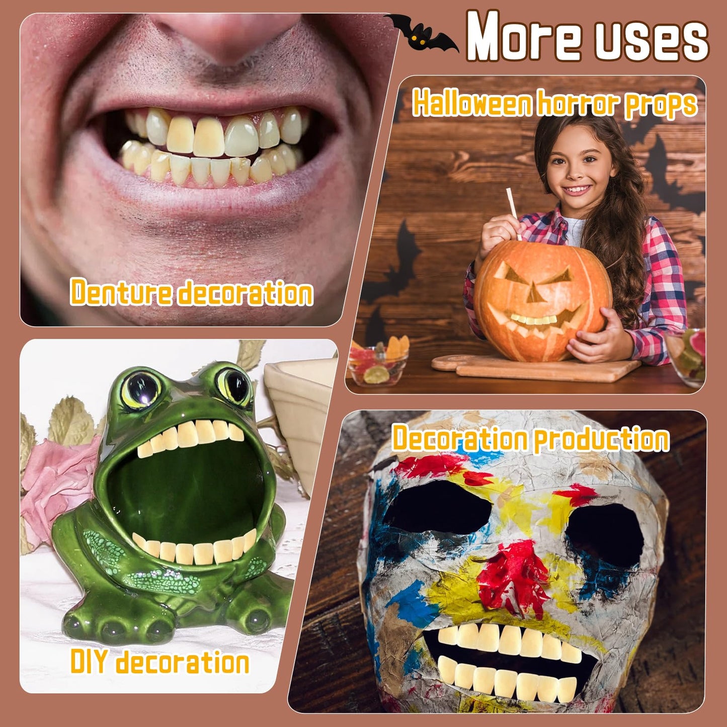 56 Pcs False Teeth Dental Complete Acrylic Resin Denture Teeth, 2 Set Whole Teeth Synthetic Polymer Denture Tooth, 23 Shade A3 Upper + Lower Dental Materials for Replacement, DIY, or Halloween