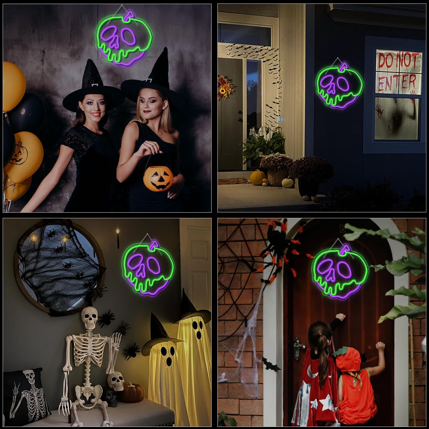 WLHOPE Halloween Neon Sign - Dimmable Skull Apple Wall Decor Light, USB Connectivity for Bedroom, Bar, Shops, Party Decoration