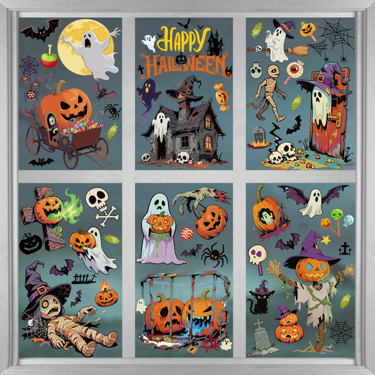70PCS Halloween Window Clings, Double Side Halloween Window Stickers Vintage Ghost Pumpkin Mummy Static Glass Stickers Decal for Trick or Treat Home School Office Party Decor