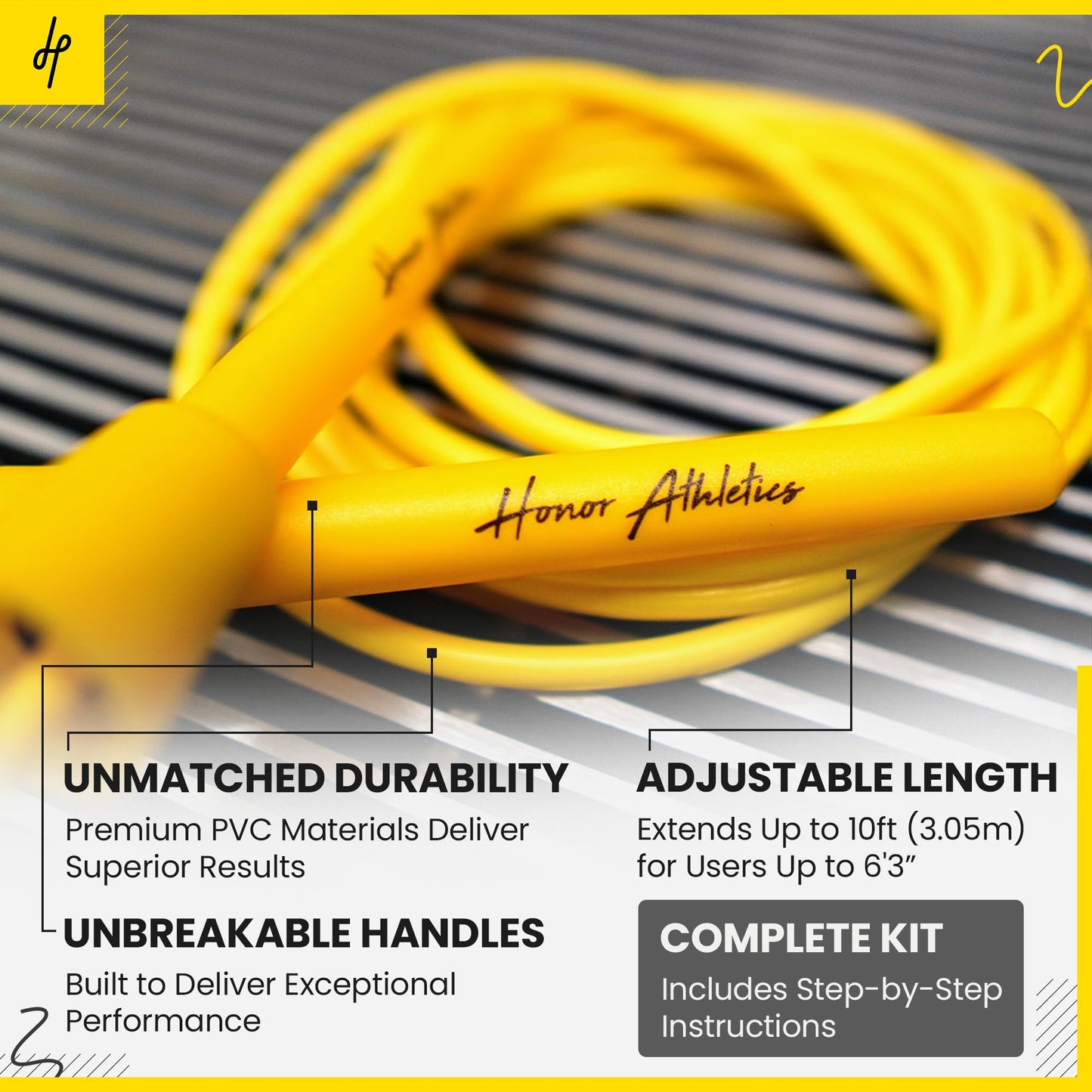 HONOR ATHLETICS Speed Rope, Skipping Rope - Best for Double Under, Boxing, MMA, Cardio Fitness Training Condition - Jump Rope (YELLOW, 10 ft rope – (Fits users up to 6'3"))
