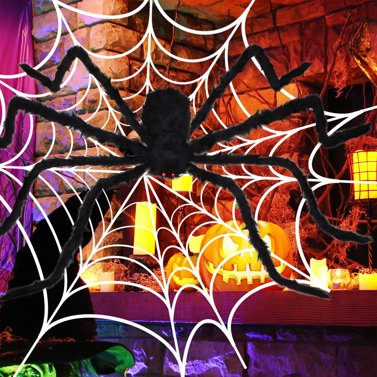 Aiduy Giant Halloween Spider 8.5 Ft - Outdoor Decorations Scary Fake Hairy Props for Yard Creepy Party Decor, Black