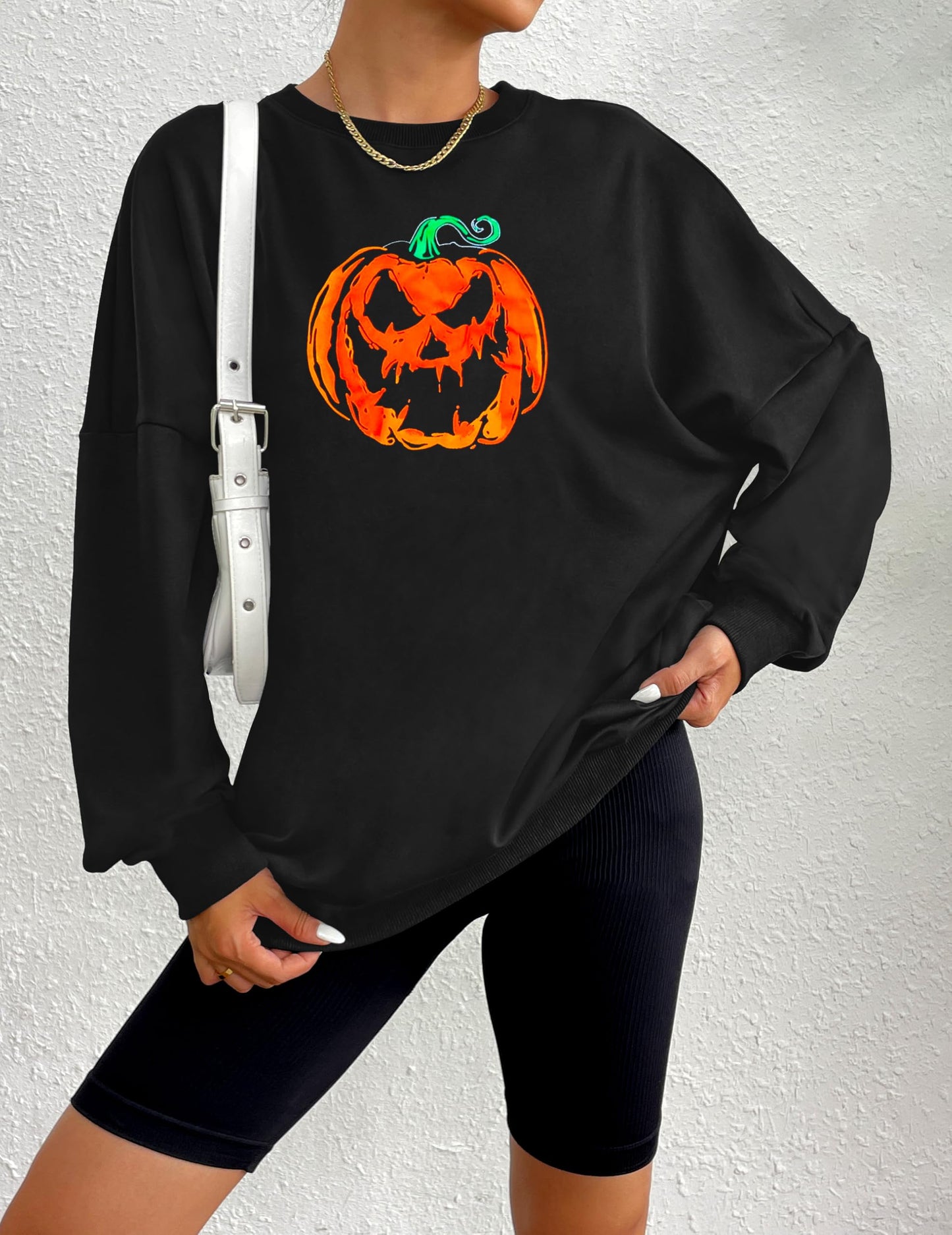 Zeagoo Women's Halloween Pumkin Face Sweatshirts Hocus Pocus Long Sleeve Shirt Spooky Skeleton Pullover Tops Black Pumpkin S
