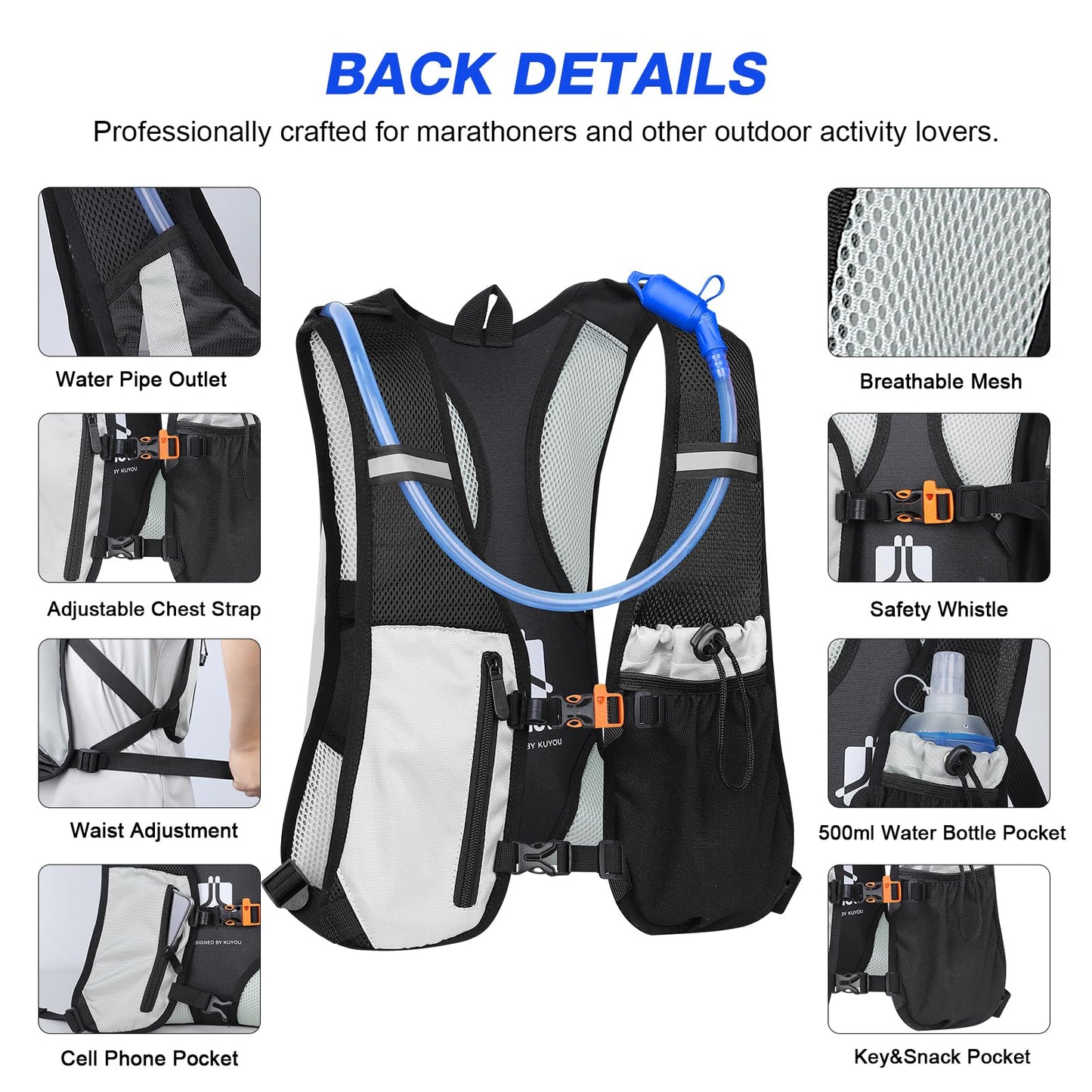 Hydration Pack,Water Backpack with 2L Water Bladder Perfect for Running Cycling Hiking Climbing Pouch