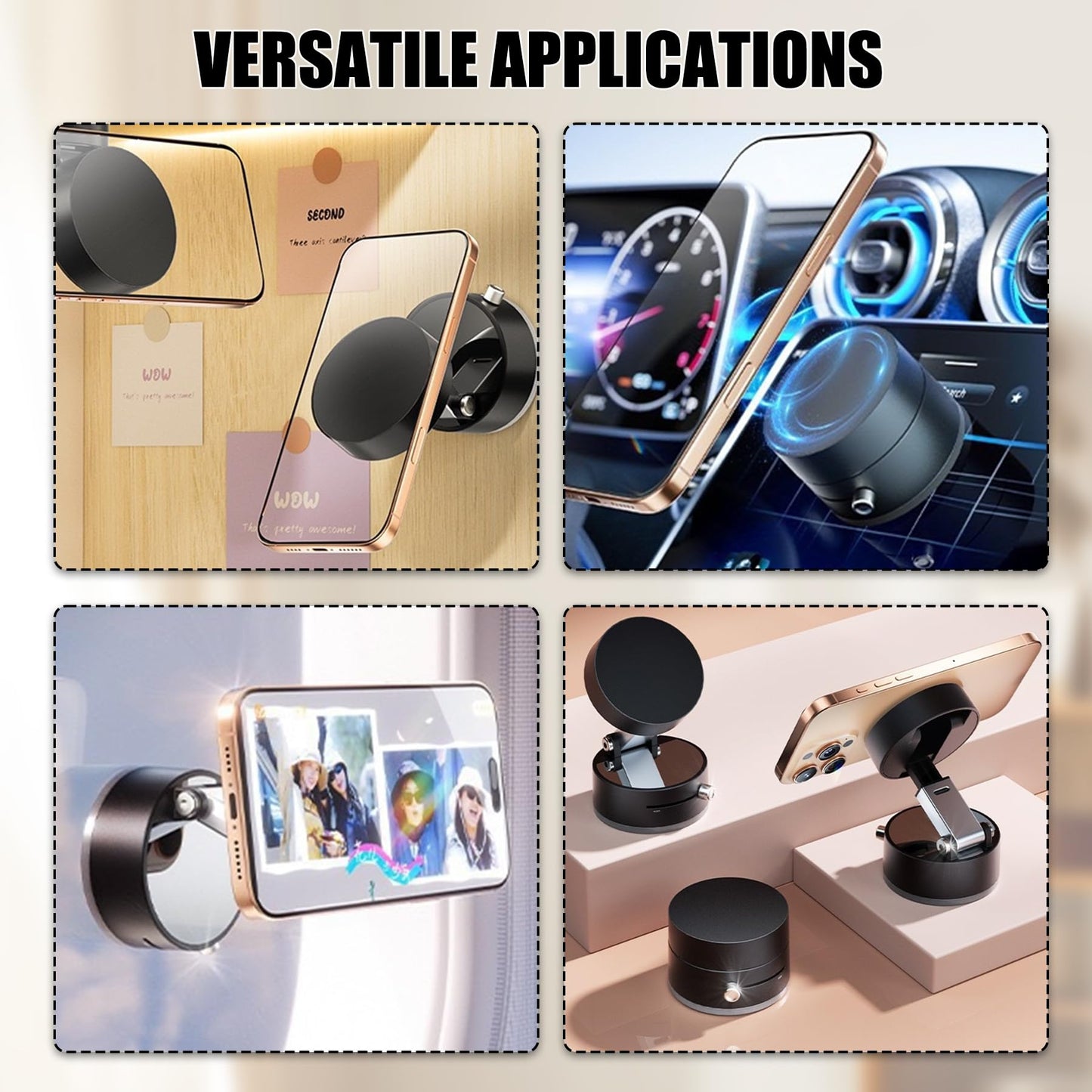 2025 New Magnetic Phone Holder with Vacuum Suction,Foldable Retractable Phone Mount,Dual-Sided Mount for All Phones, Universal Compatibility, Durable Plastic for Car, Gym, Smooth Surfaces