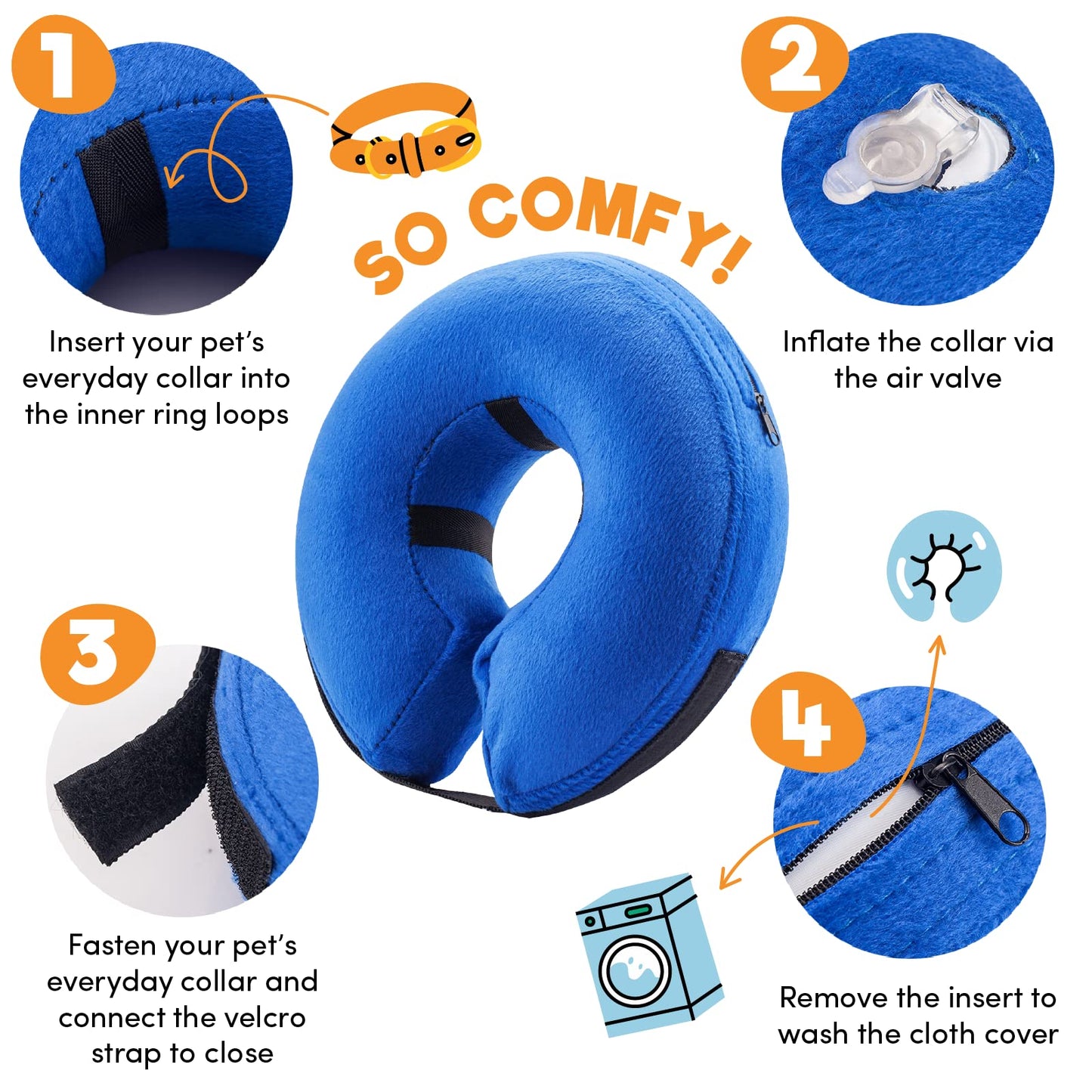 BENCMATE Inflatable Dog Cone Collar Alternative, Soft Dog Cone for Small Medium Large Dogs and Cats, Neck Recovery ECollar Donut Collar After Surgery (X-Small,Blue)
